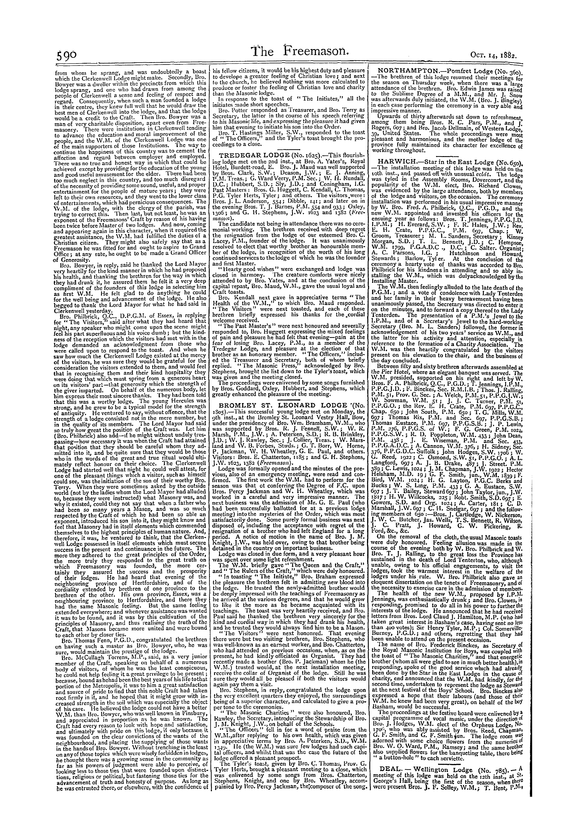 The Freemason: 1882-10-21 - Reports Of Masonic Meetings.