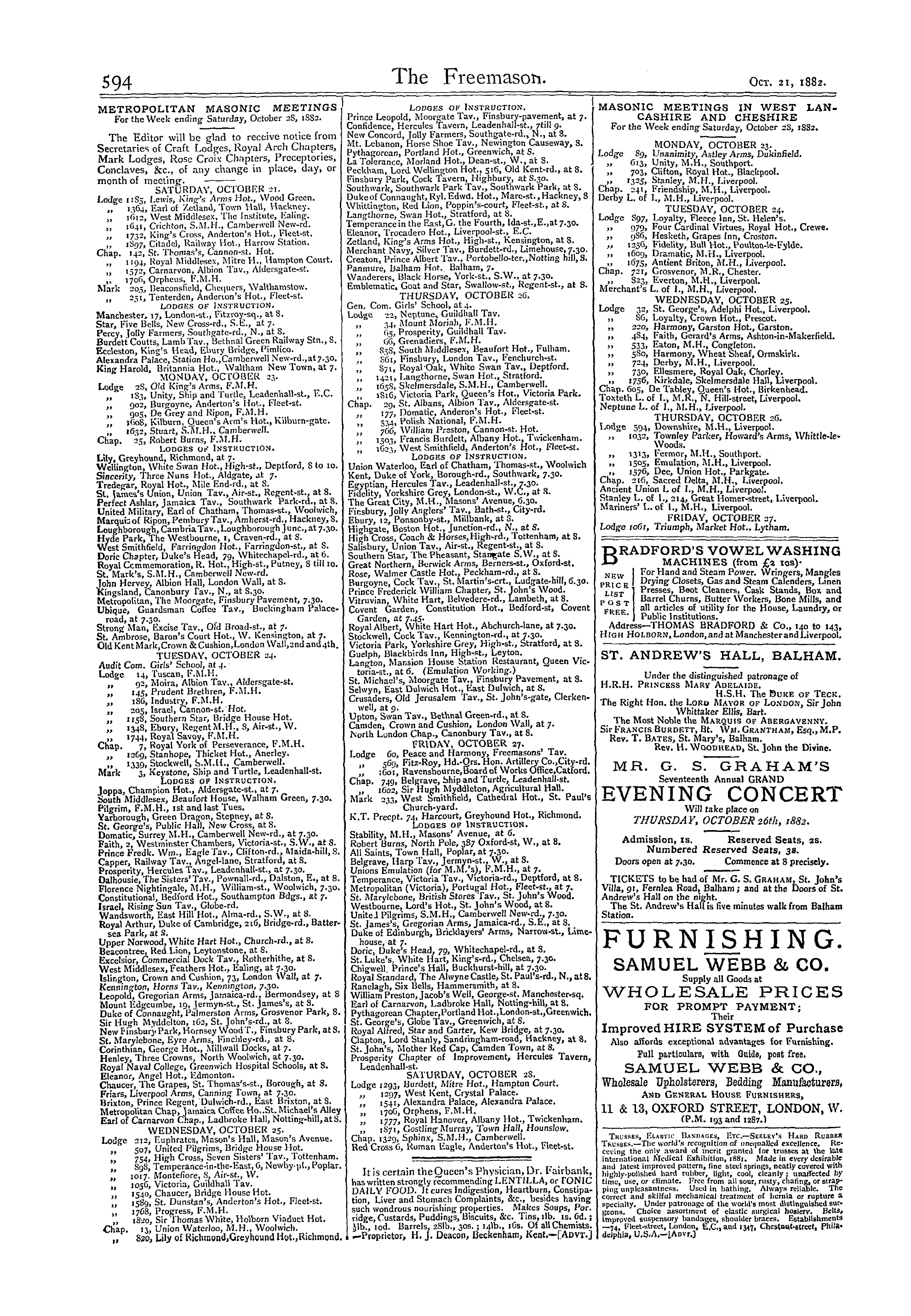 The Freemason: 1882-10-21 - Masonic And General Tidings.