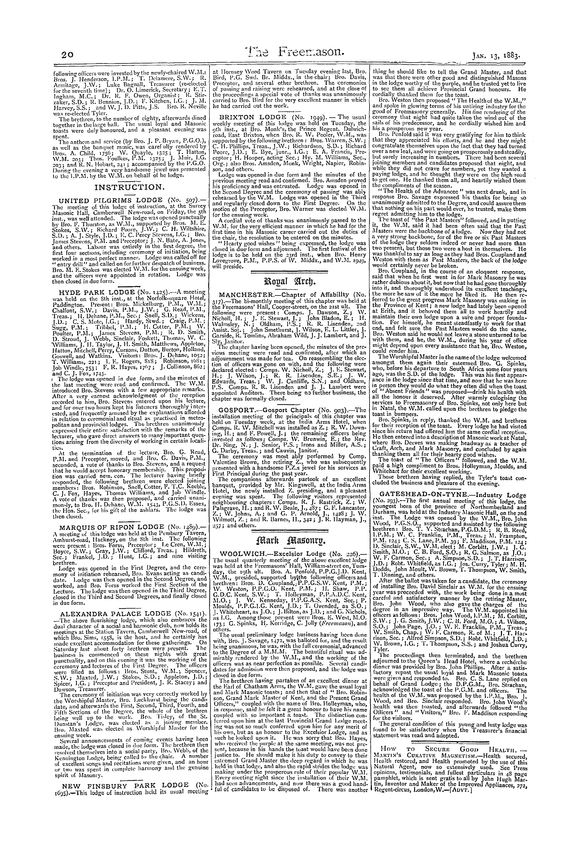 The Freemason: 1883-01-13 - Reports Of Masonic Meetings.