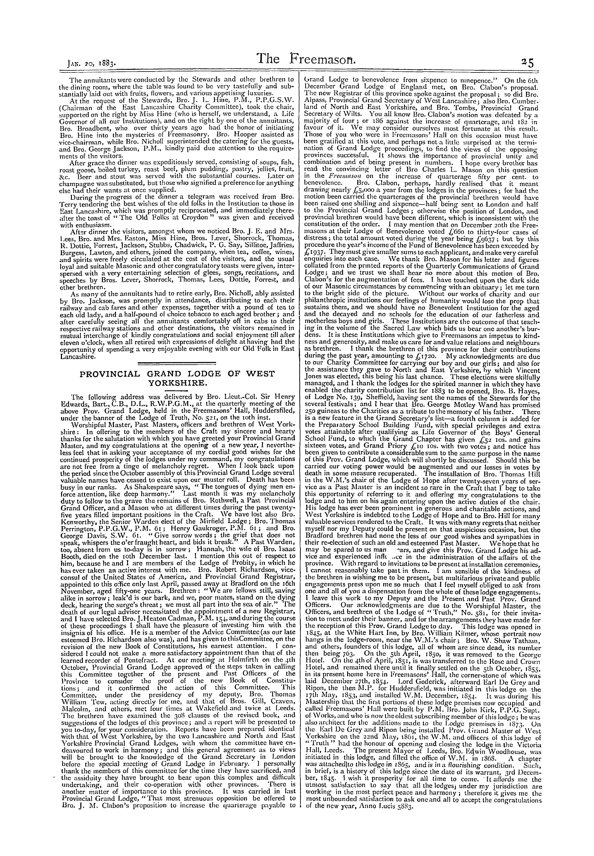 The Freemason: 1883-01-20 - Our Old Folks In East Lancashire.