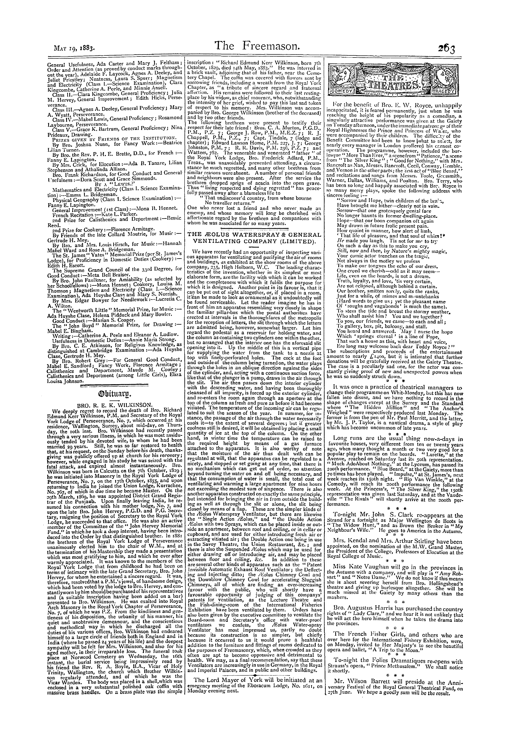 The Freemason: 1883-05-19 - Obituary.