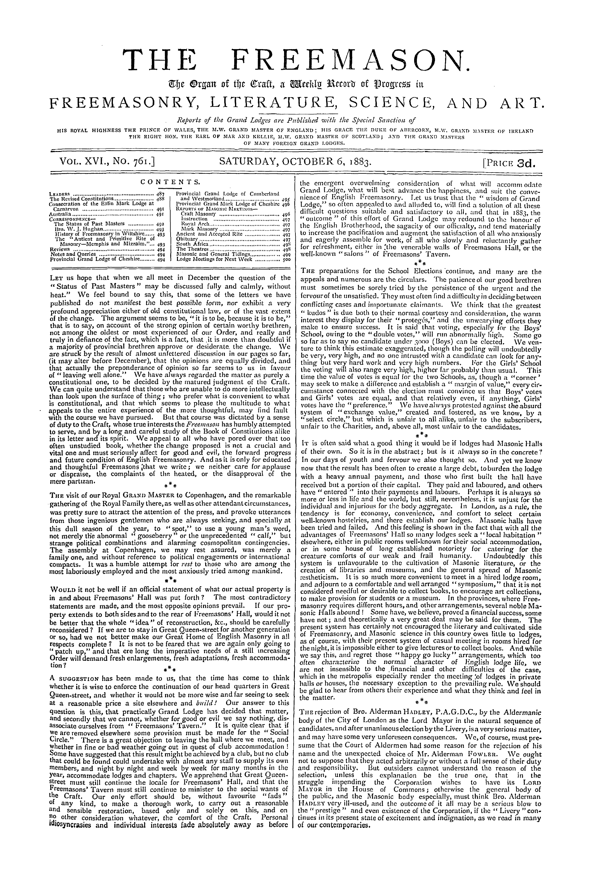 The Freemason: 1883-10-06 - Contents.