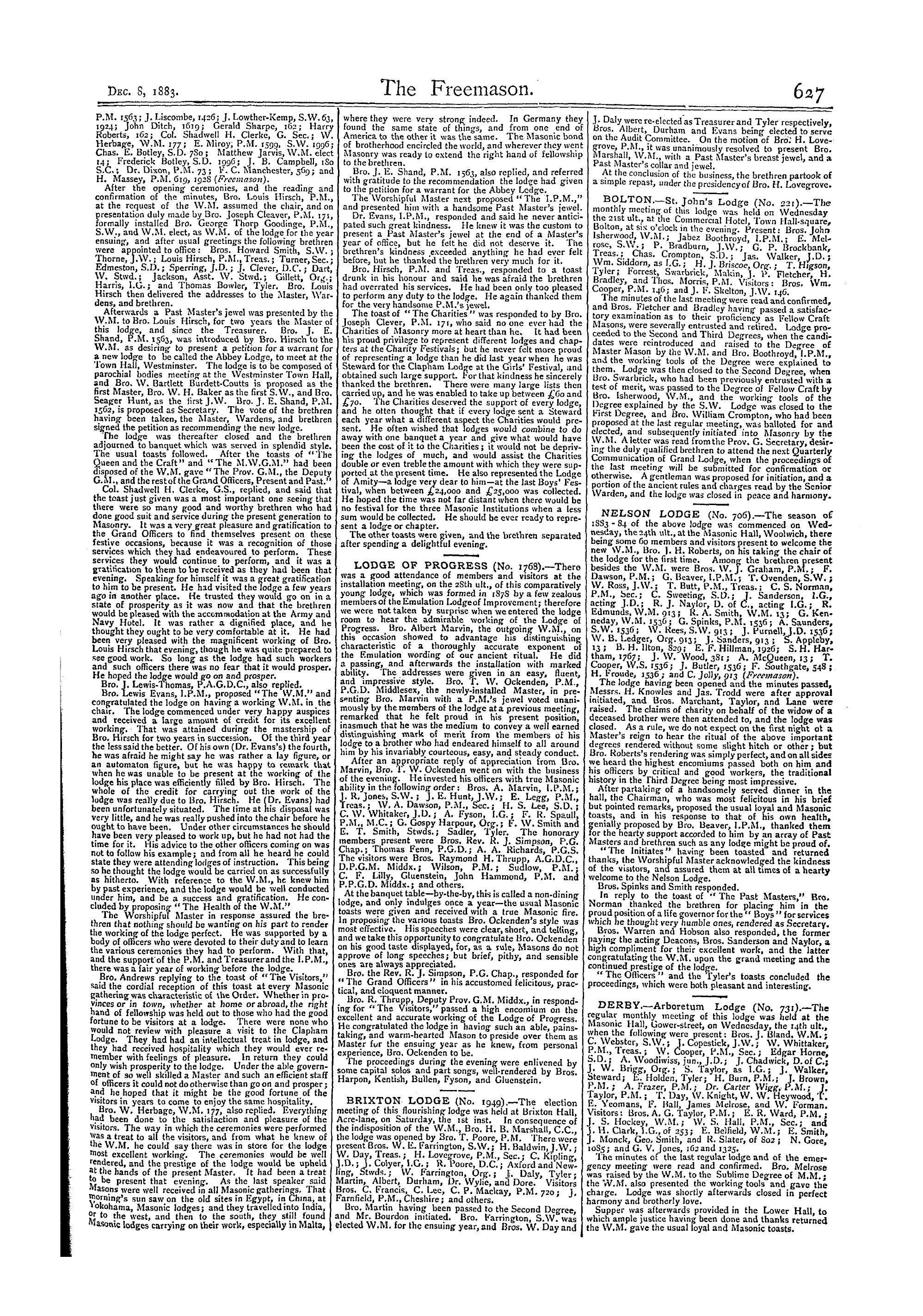 The Freemason: 1883-12-08 - Reports Of Masonic Meetings.