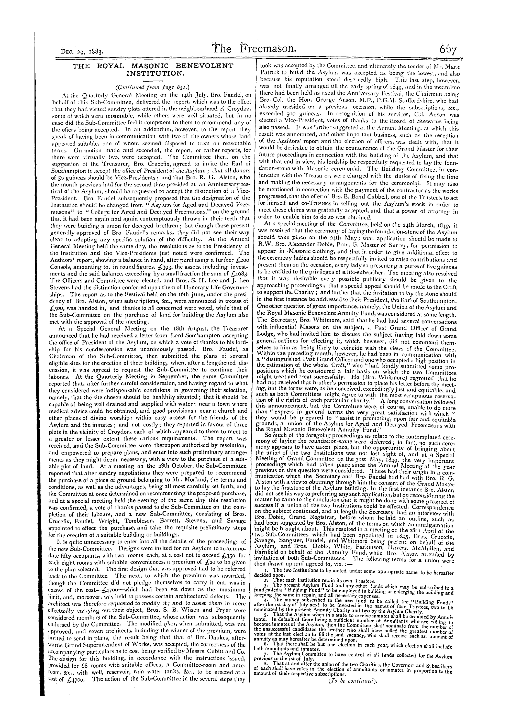 The Freemason: 1883-12-29 - The Royal Masonic Benevolent Institution.