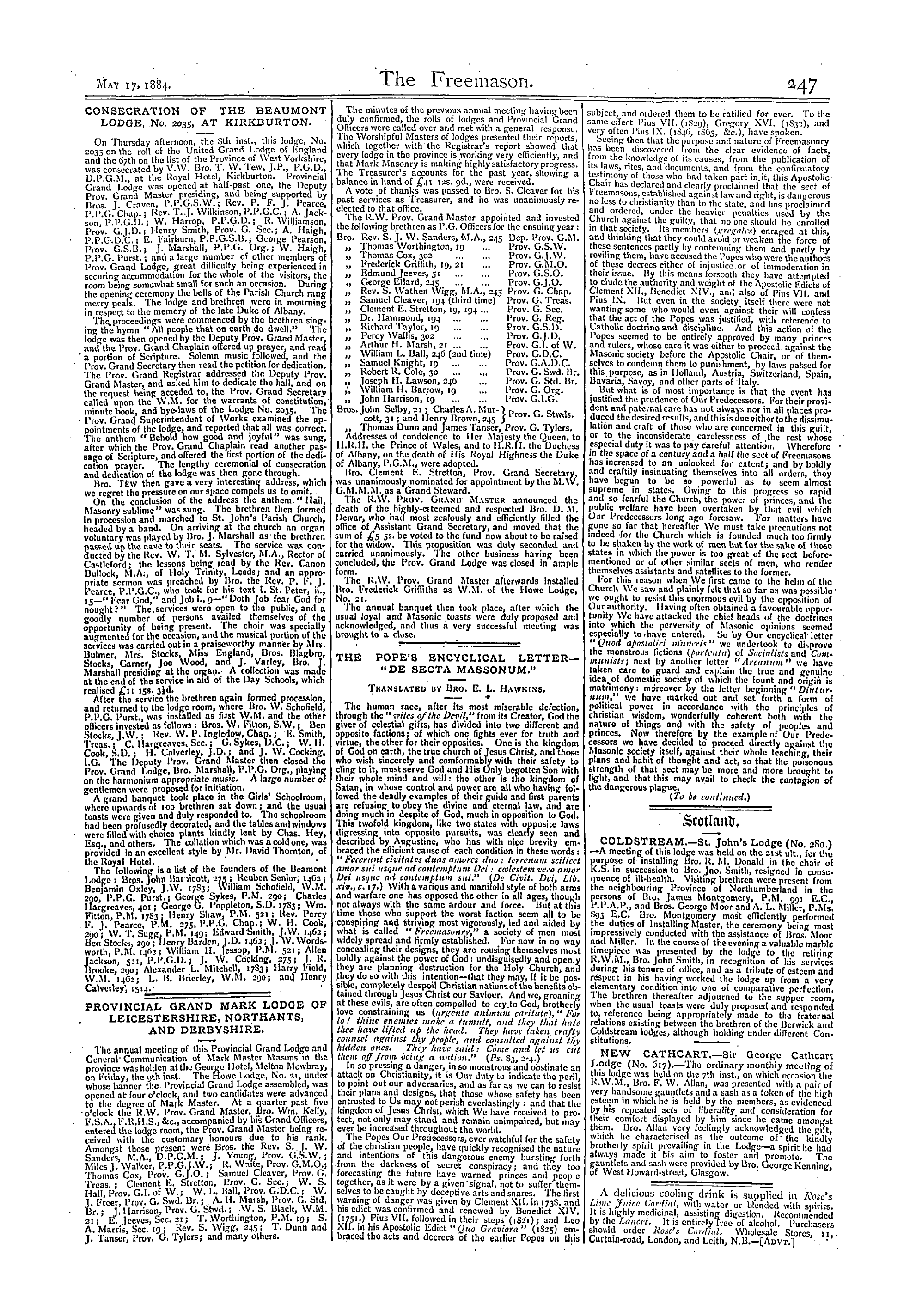 The Freemason: 1884-05-17 - Scotland.