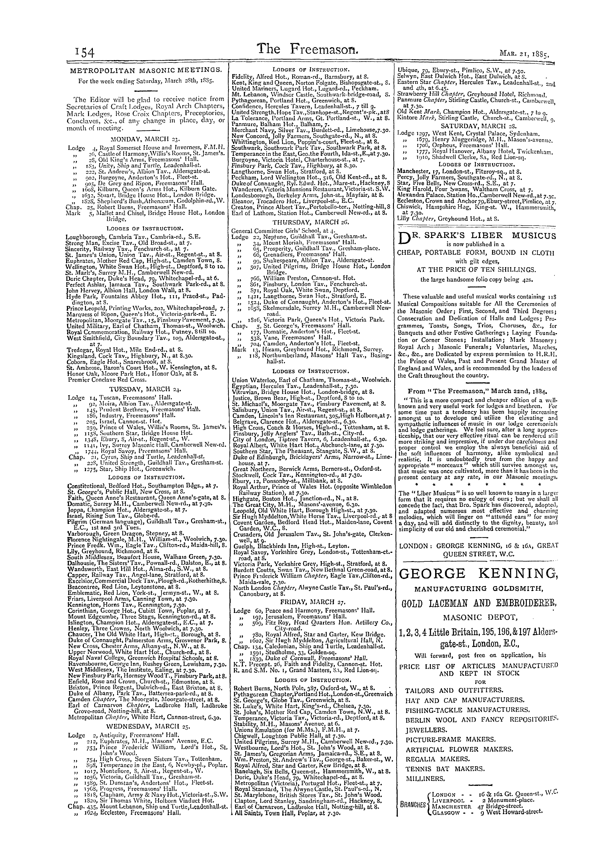 The Freemason: 1885-03-21 - Metropolitan Masonic Meetings.