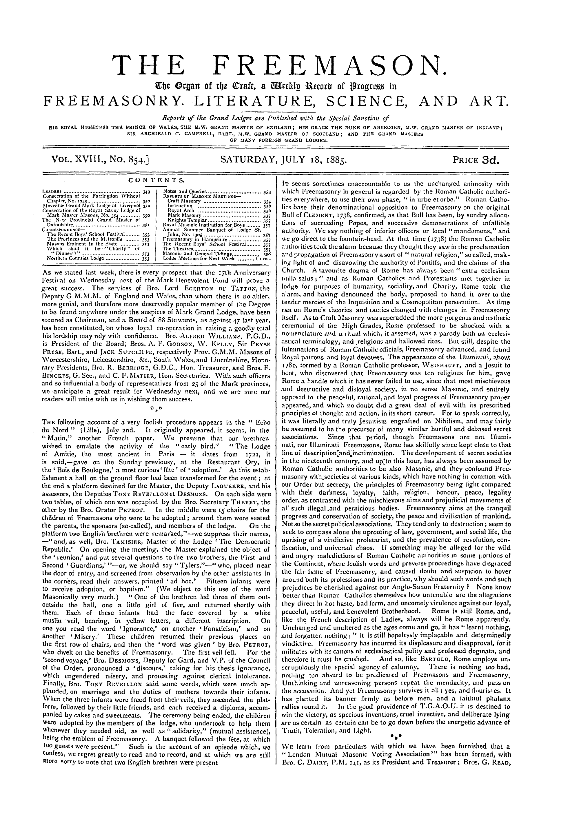 The Freemason: 1885-07-18: 1