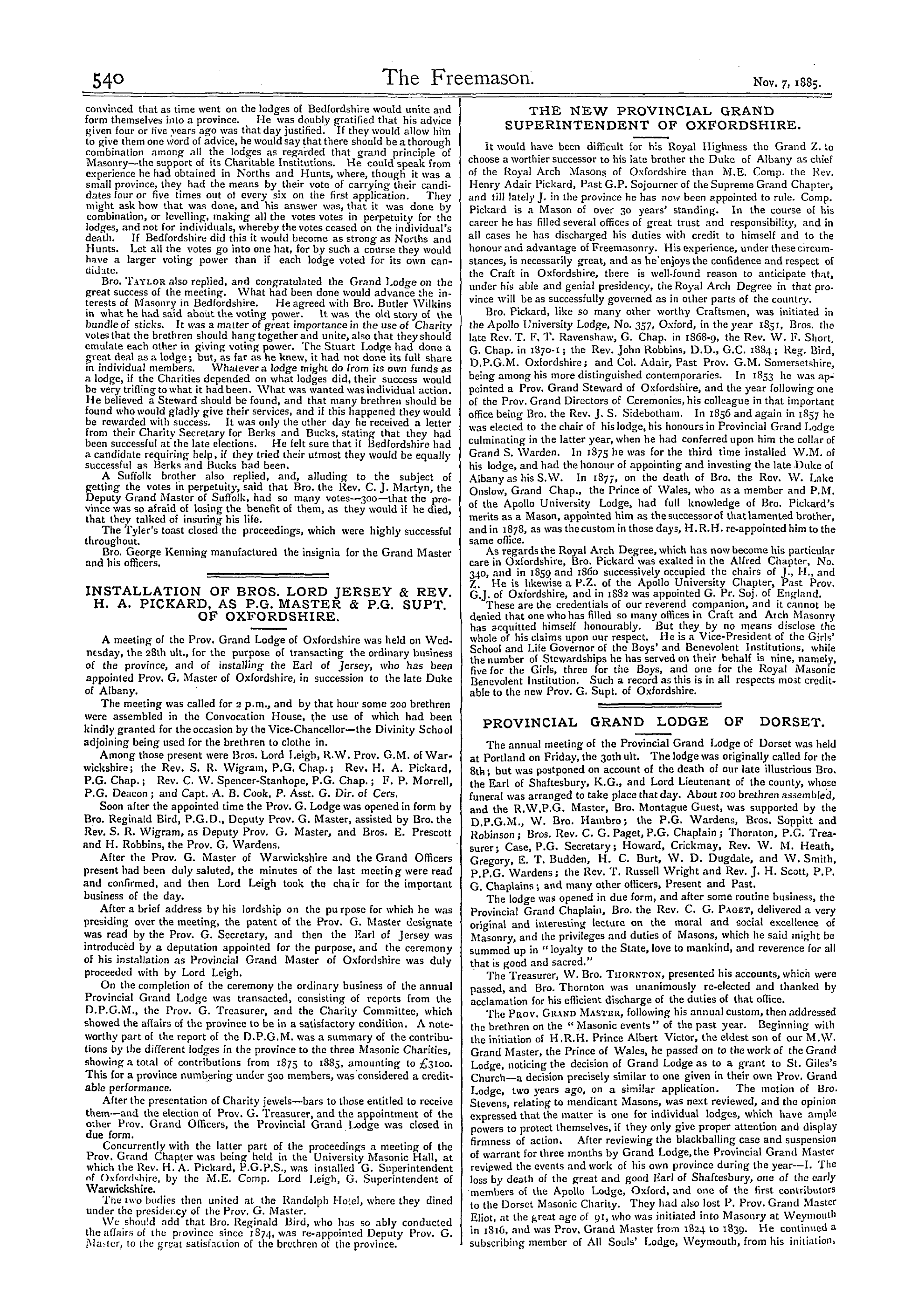 The Freemason: 1885-11-07 - Inauguration Of The Province Of Bedfordshire.