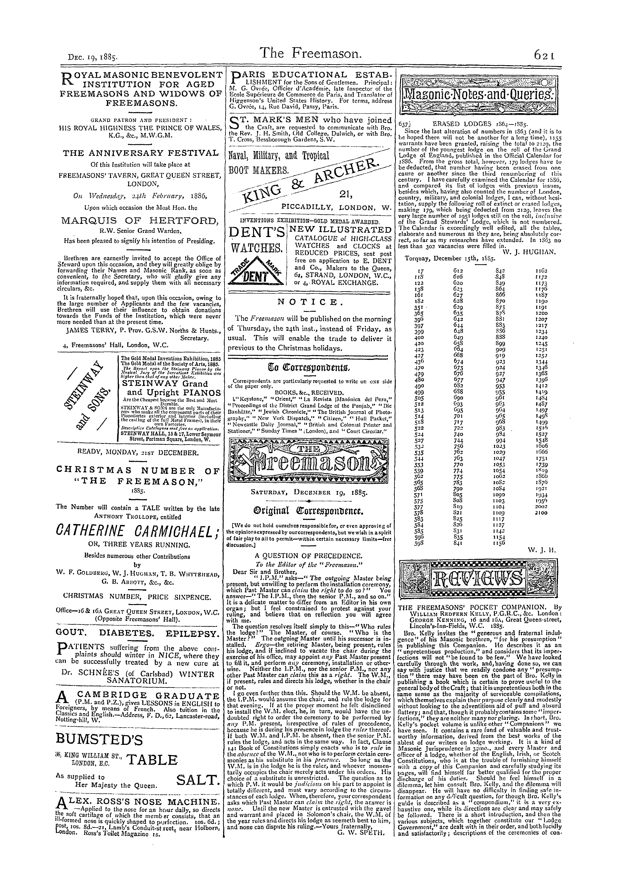 The Freemason: 1885-12-19 - Reviews