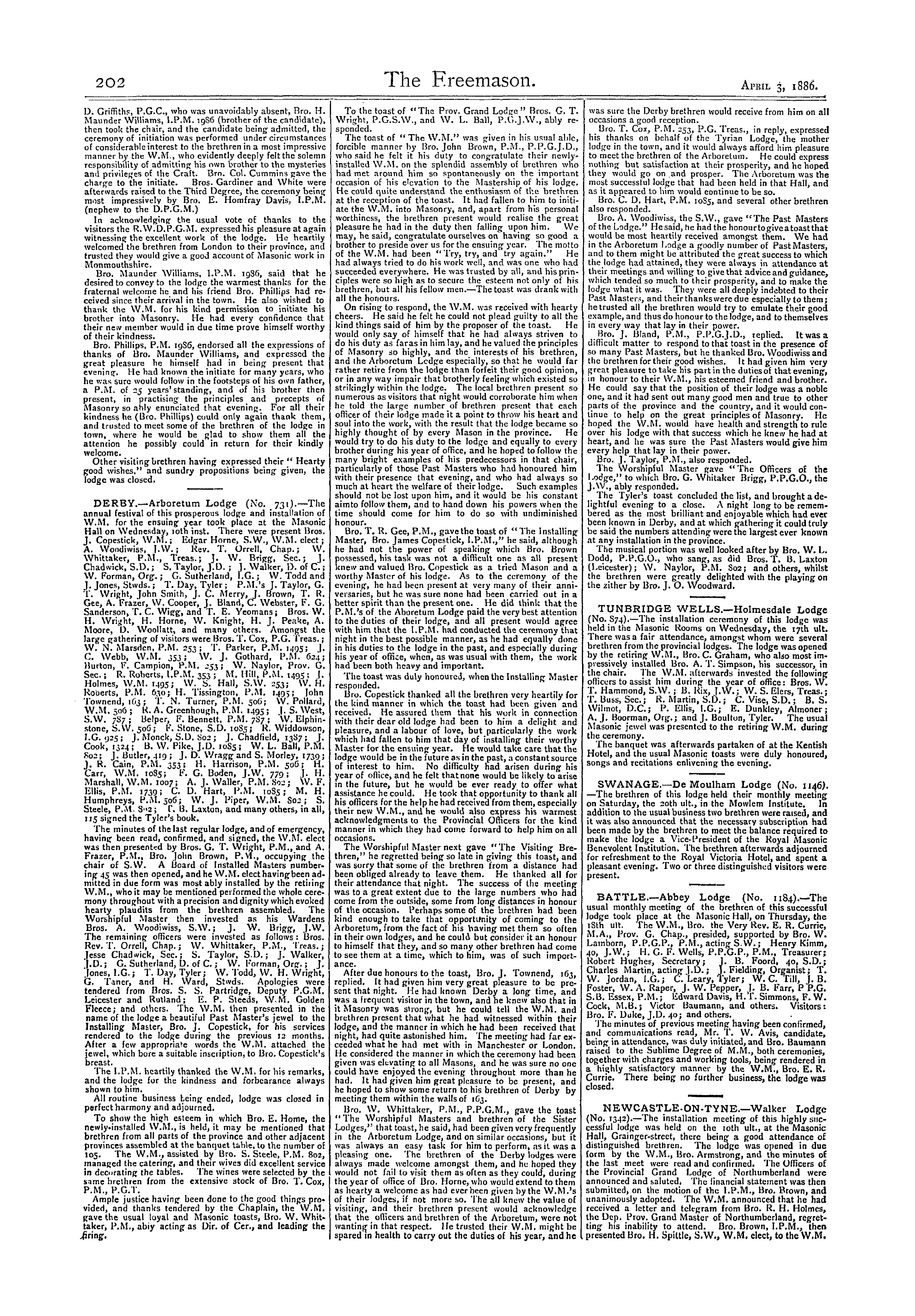 The Freemason: 1886-04-03 - Reports Of Masonic Meetings.