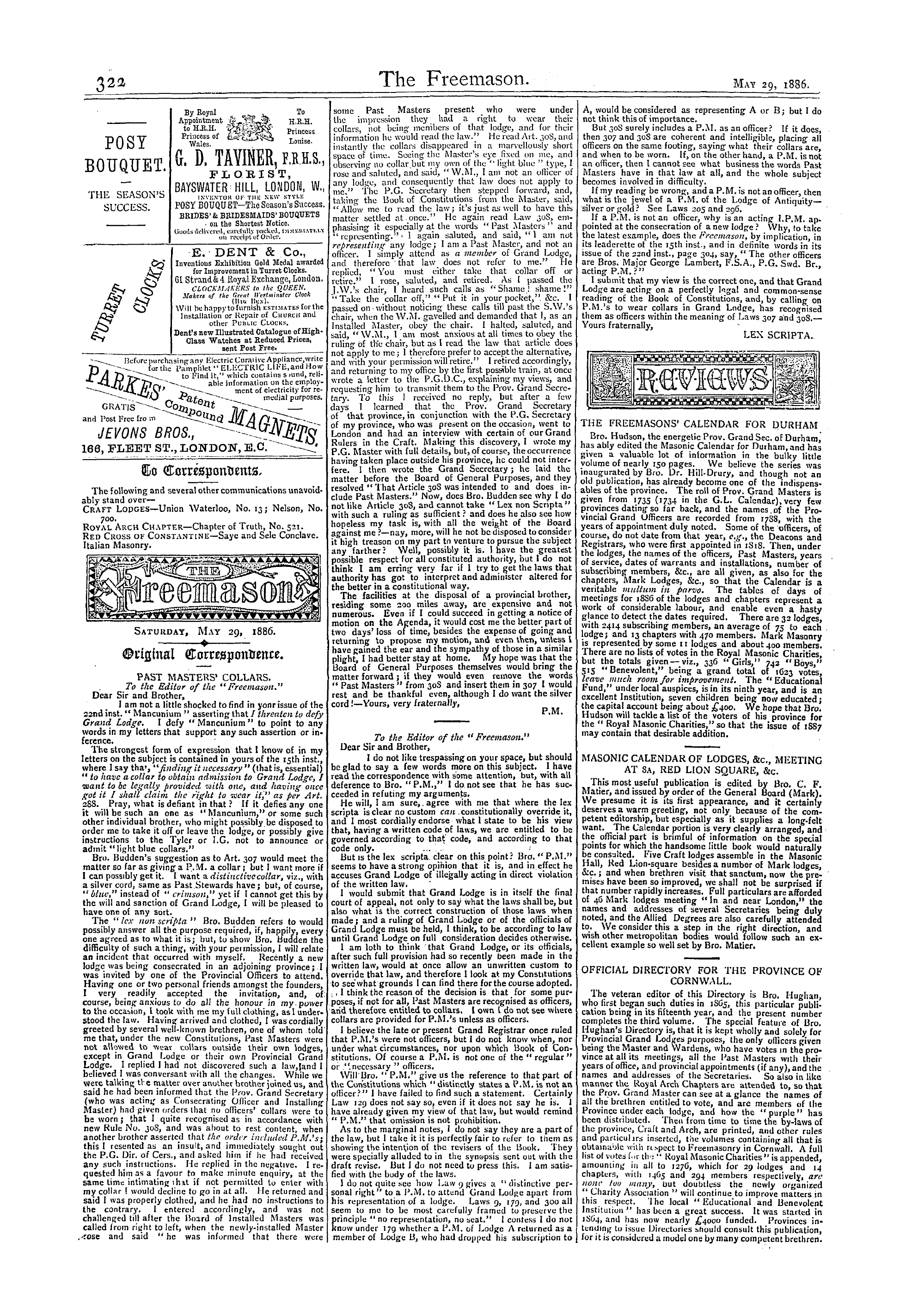 The Freemason: 1886-05-29 - Original Correspondence.