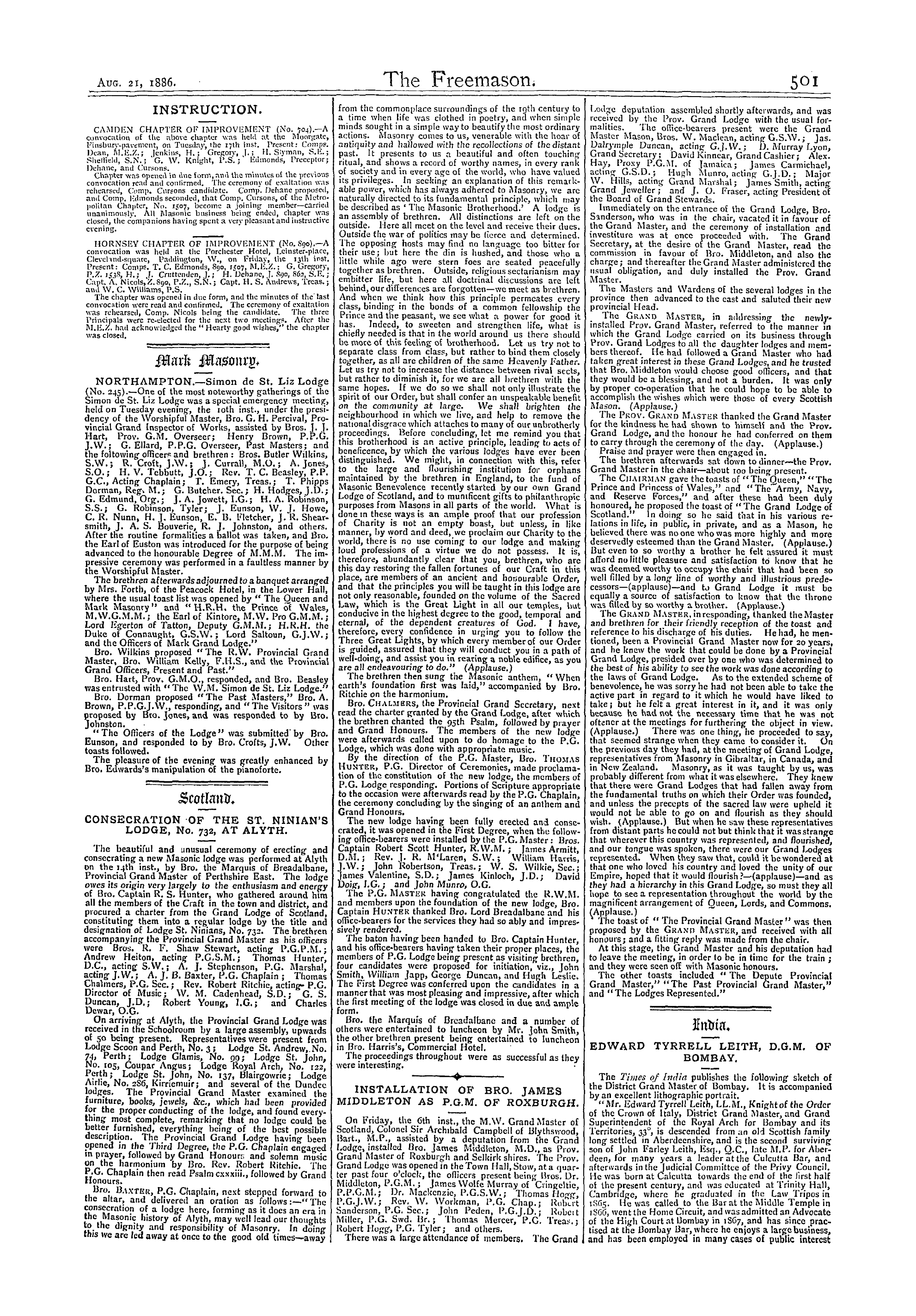 The Freemason: 1886-08-21 - Scotland.