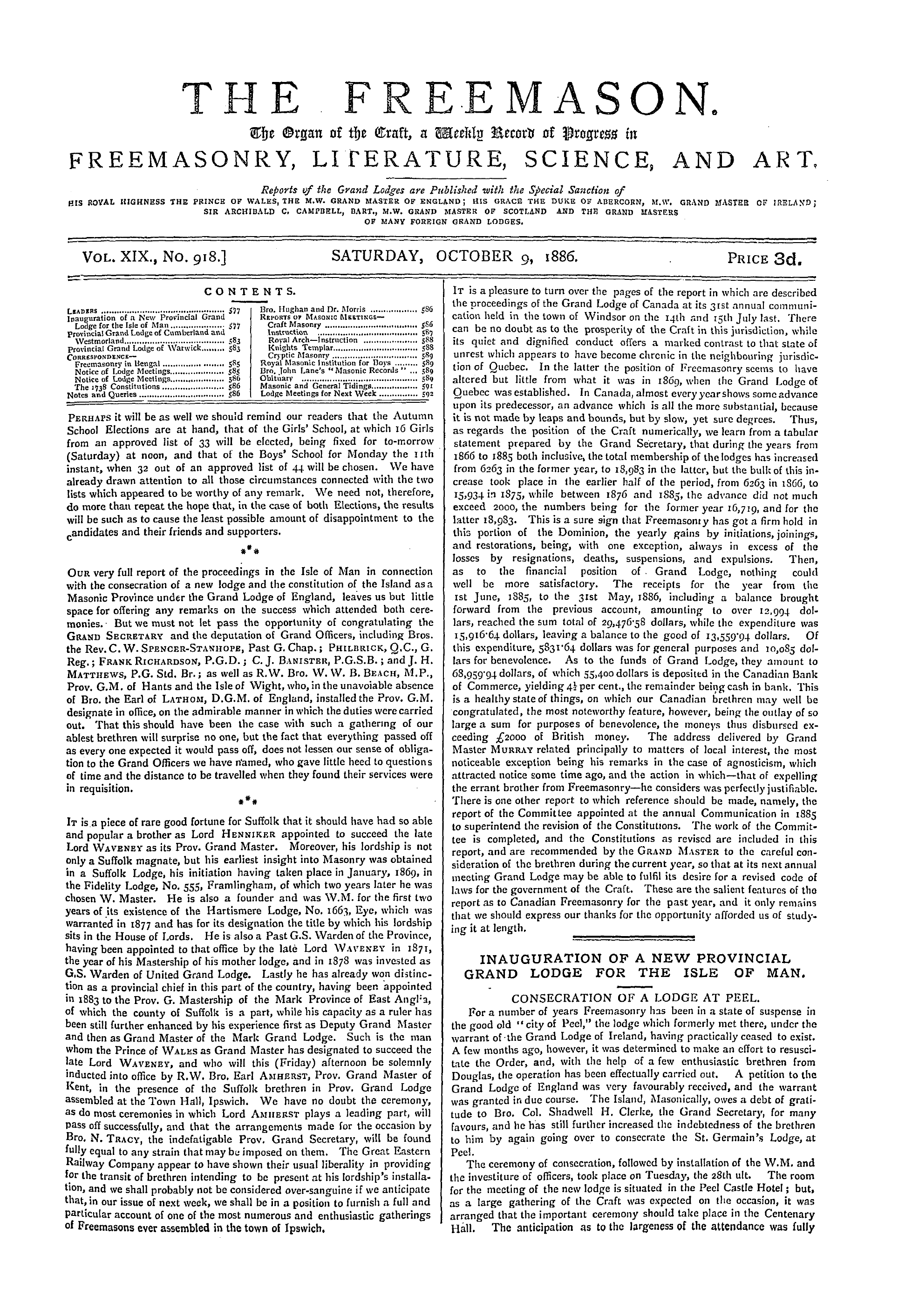 The Freemason: 1886-10-09: 1