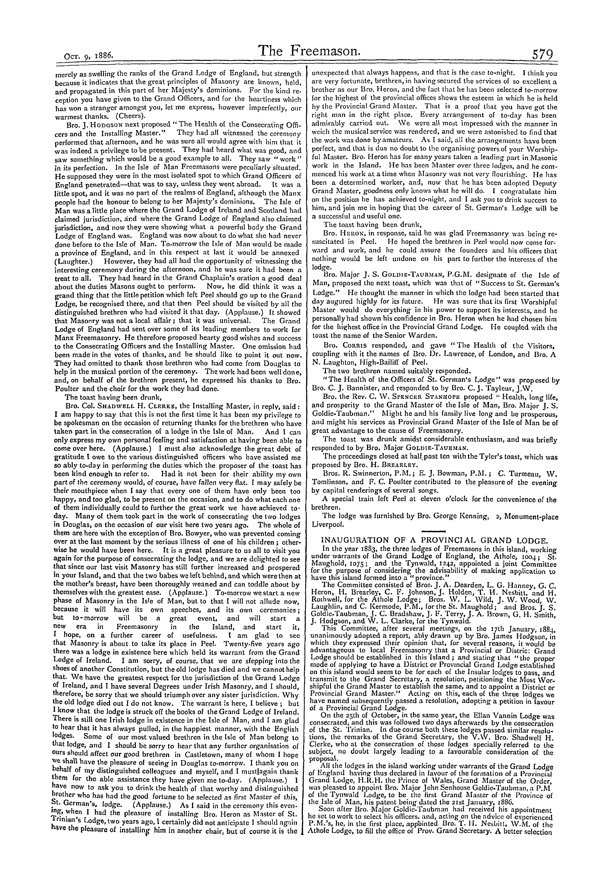 The Freemason: 1886-10-09: 3