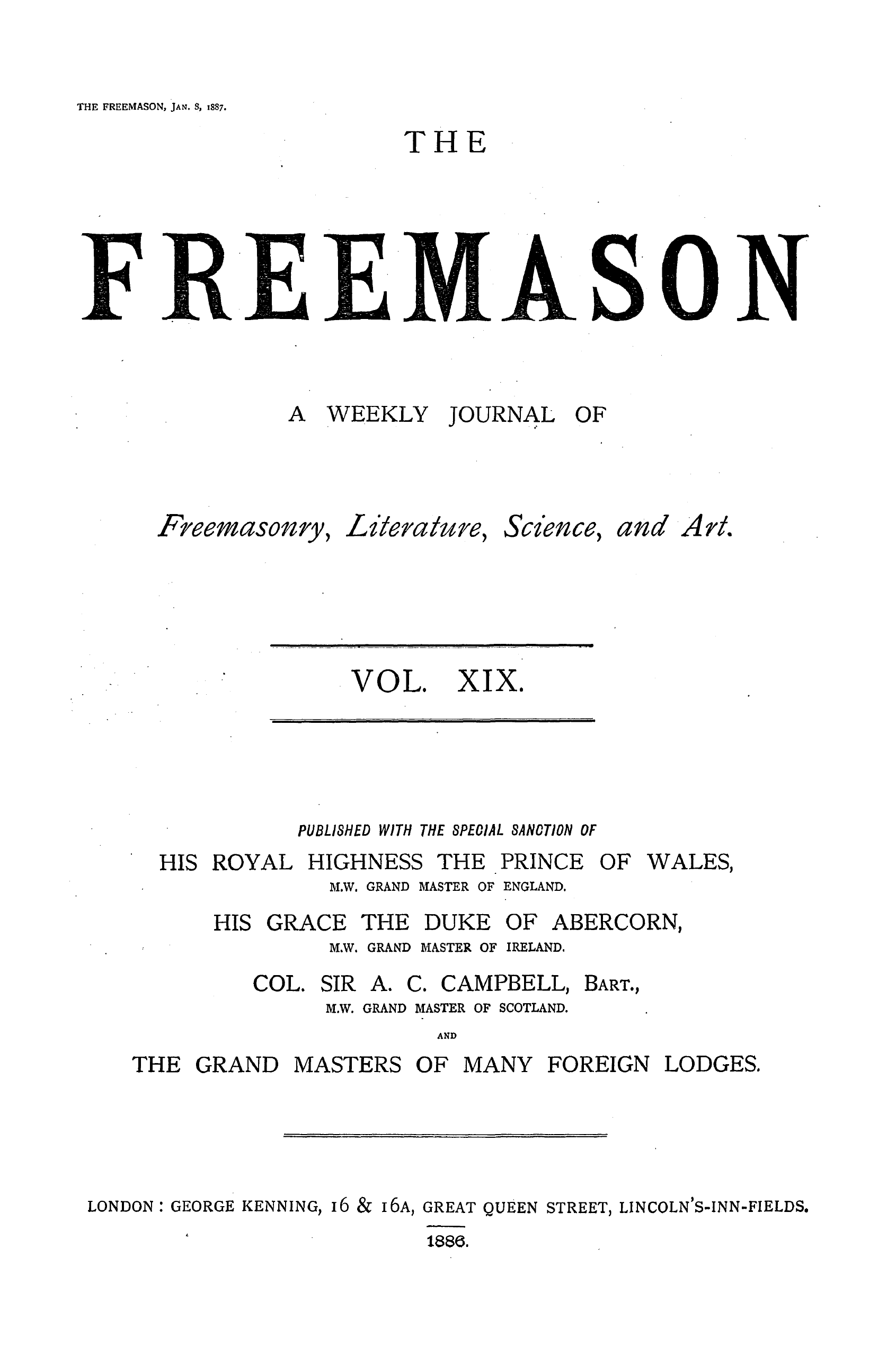 The Freemason: 1887-01-08: 2