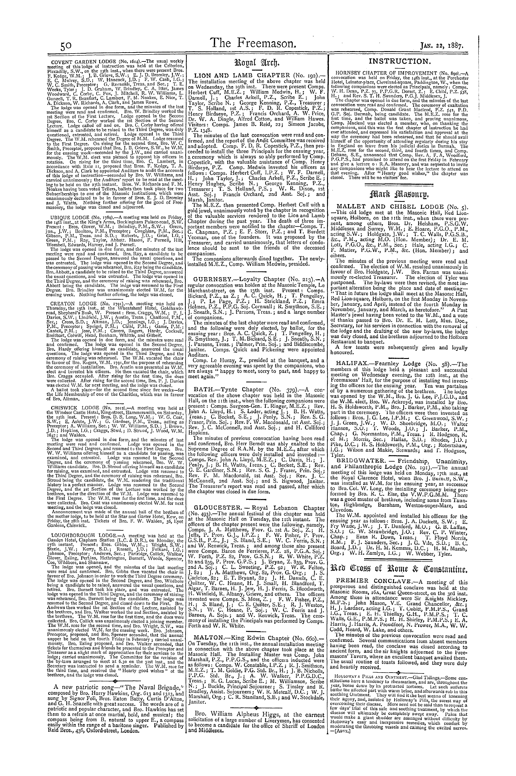 The Freemason: 1887-01-22 - Red Cross Of Rome & Constantine.