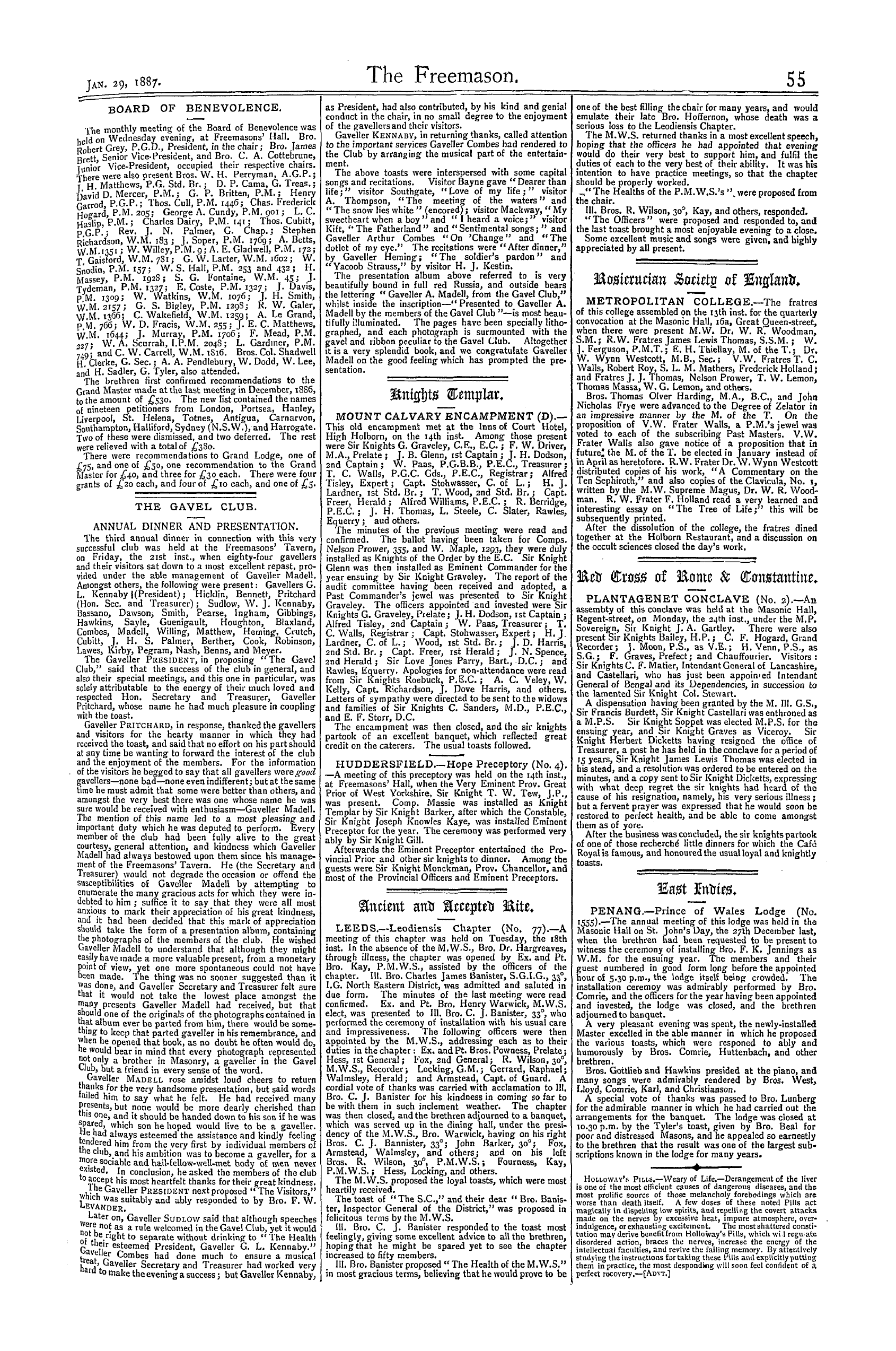 The Freemason: 1887-01-29 - The Gavel Club.