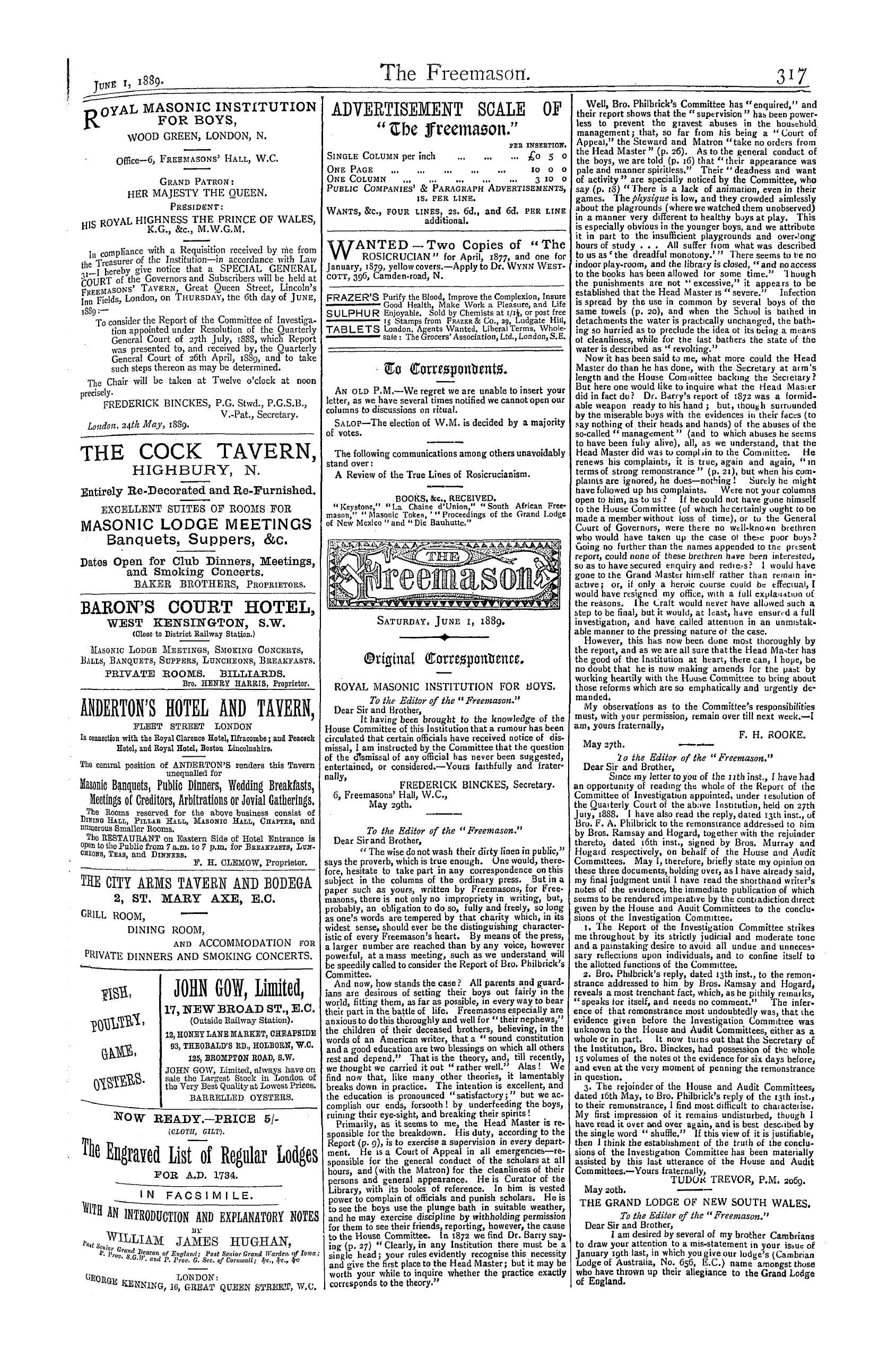 The Freemason: 1889-06-01 - To Correspondents.