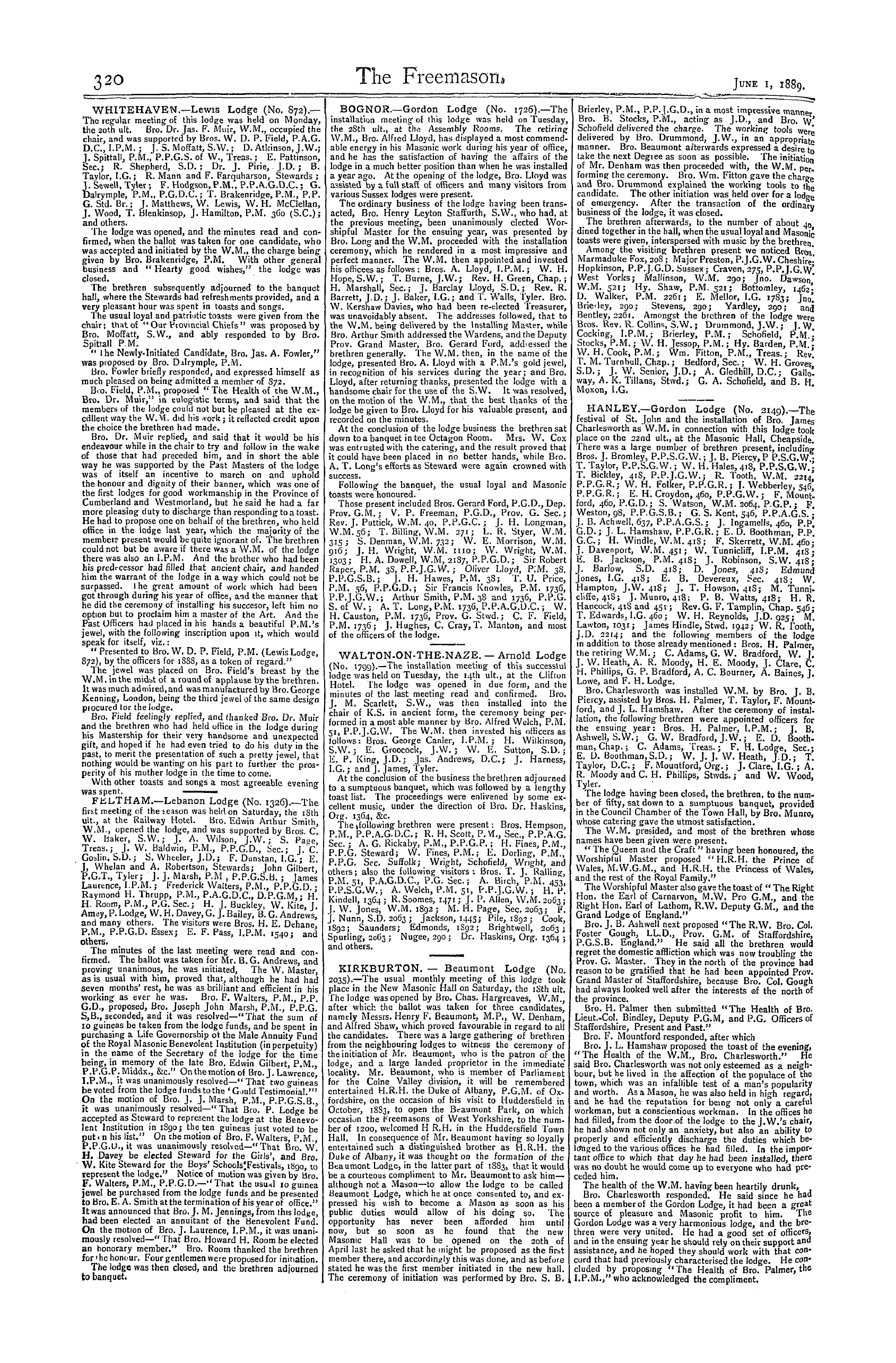 The Freemason: 1889-06-01 - Reports Of Masonic Meetings.