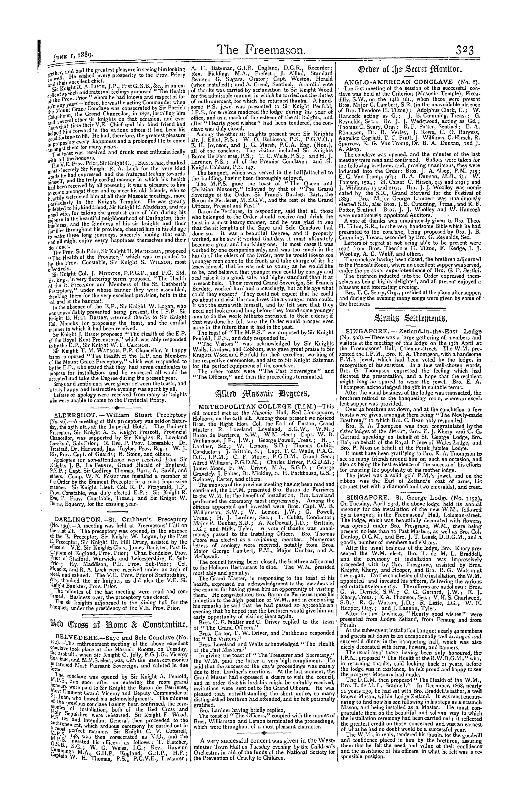 The Freemason: 1889-06-01 - Straits Settlements.