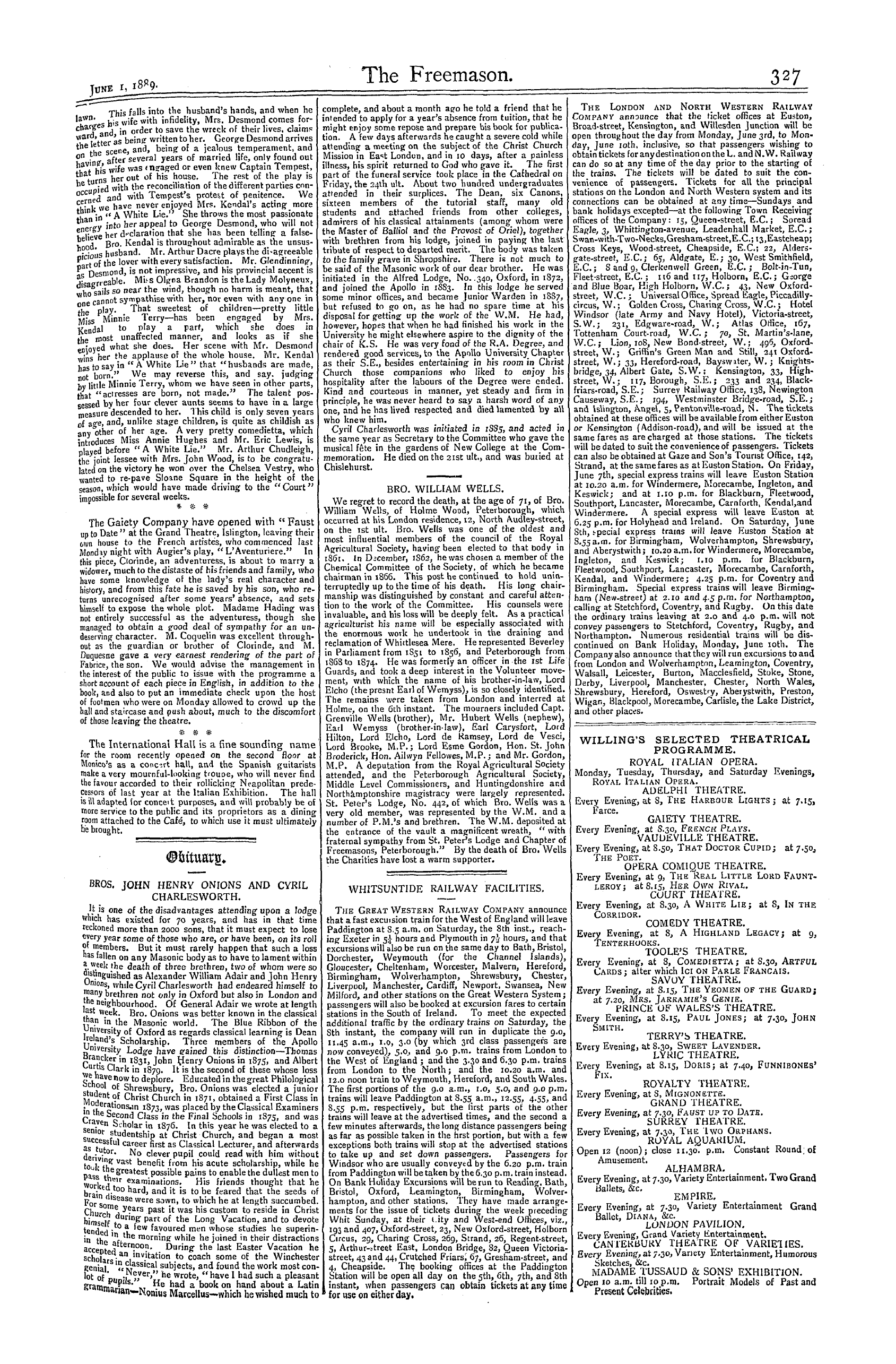 The Freemason: 1889-06-01 - The Theatres.