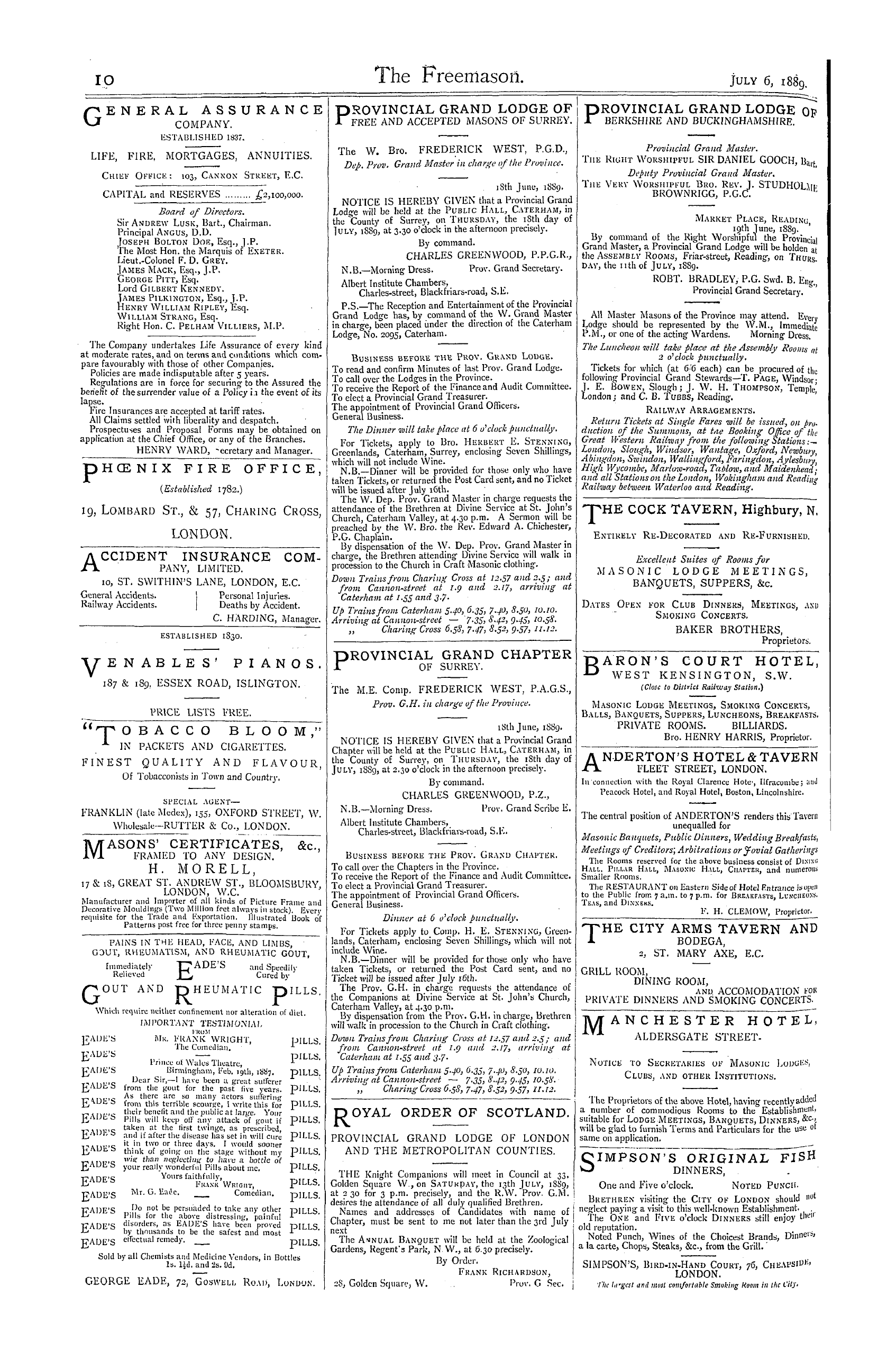 The Freemason: 1889-07-06 - Ad01016