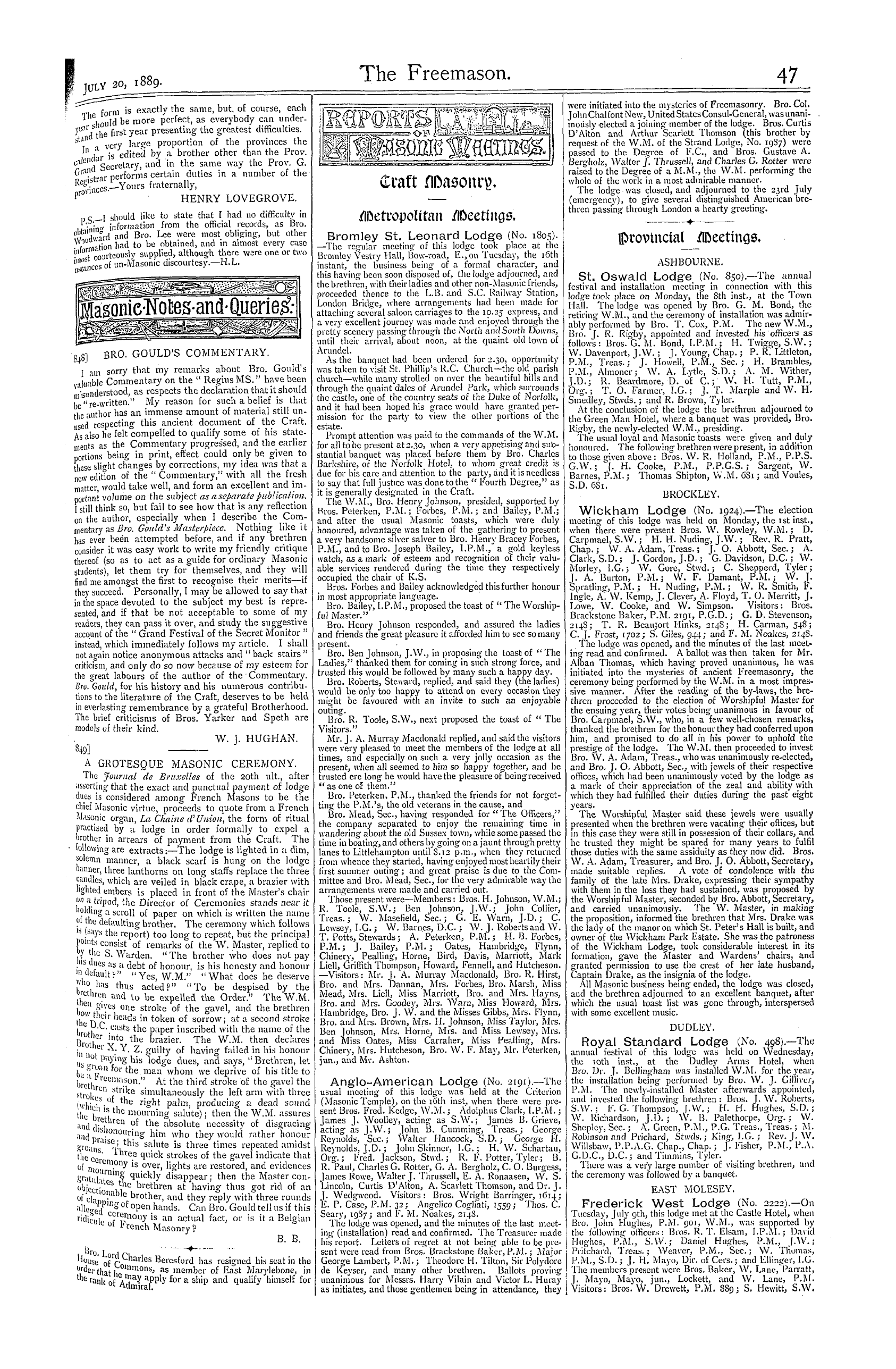 The Freemason: 1889-07-20 - Provincial Grand Lodge Of Middlesex.