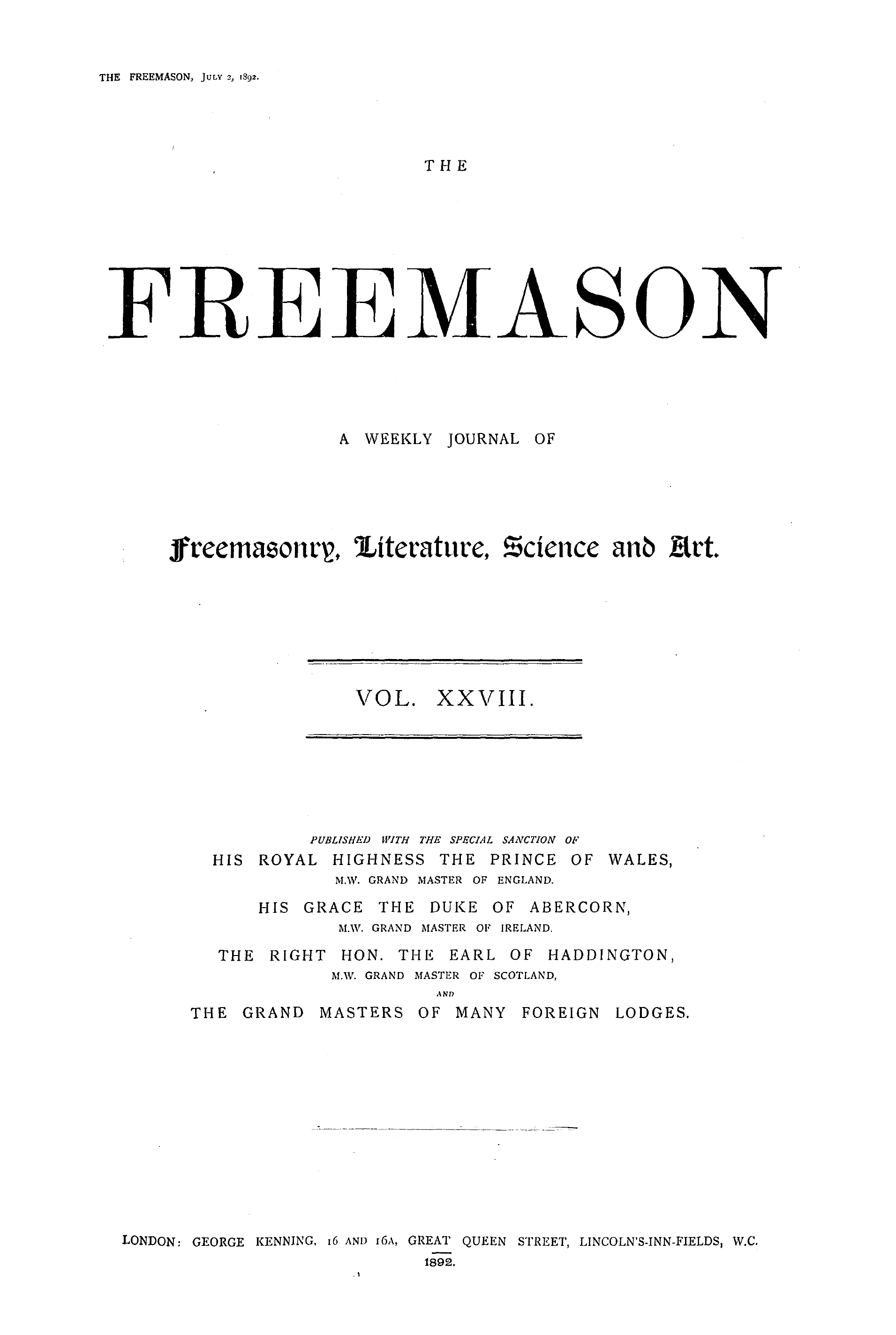 The Freemason: 1892-07-02: 2