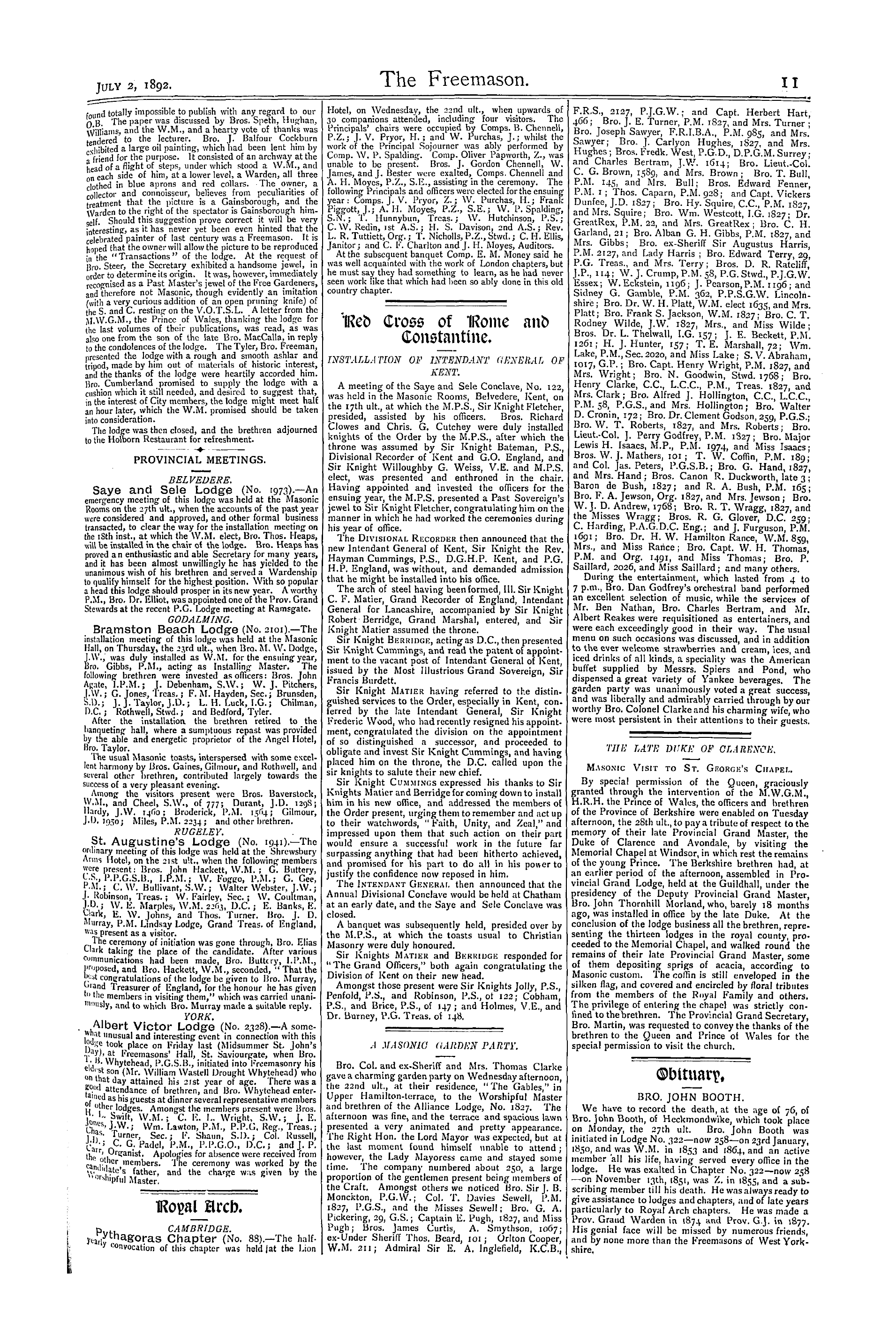 The Freemason: 1892-07-02 - Red Cross Of Rome And Constantine.