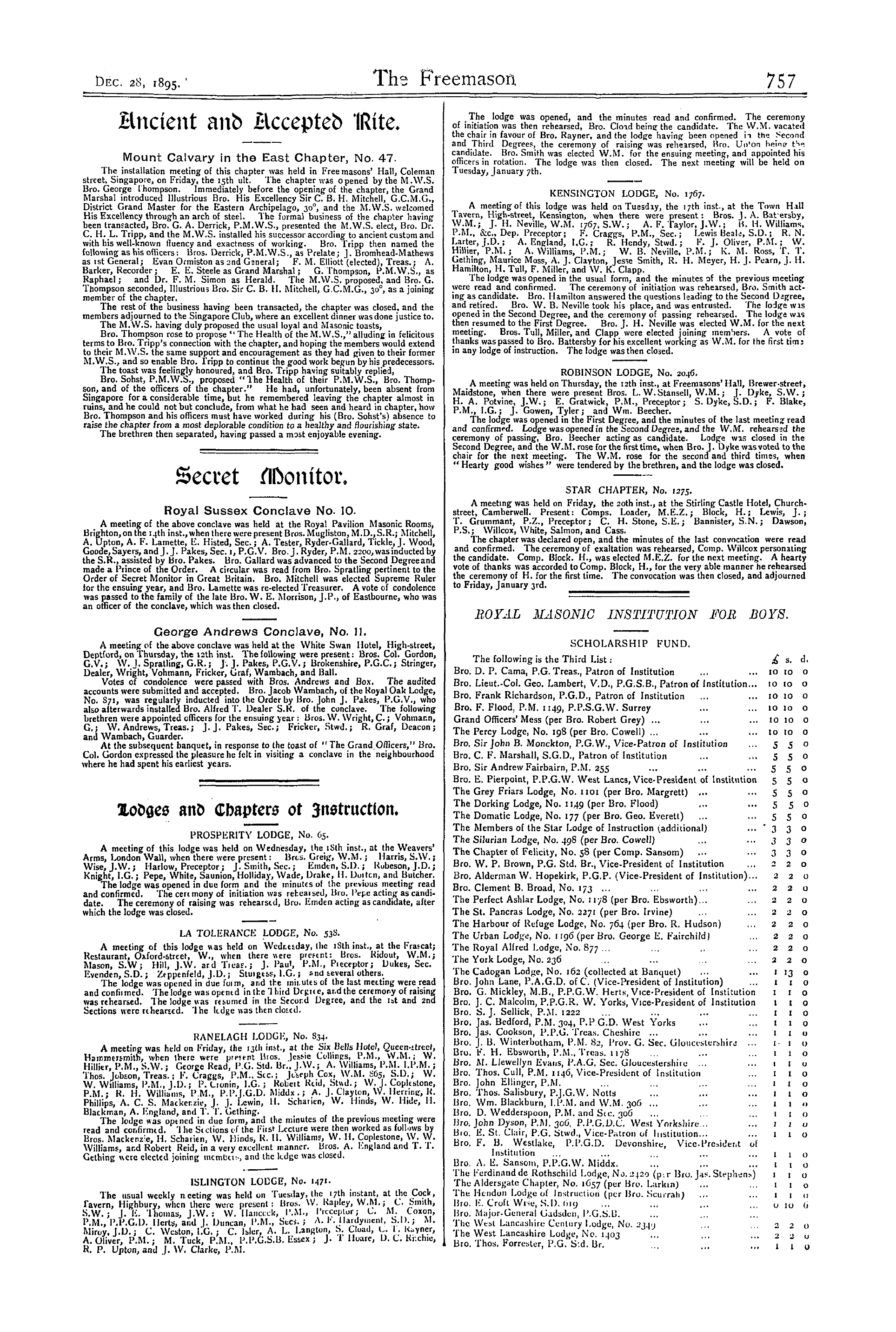 The Freemason: 1895-12-28 - Secret Monitor.