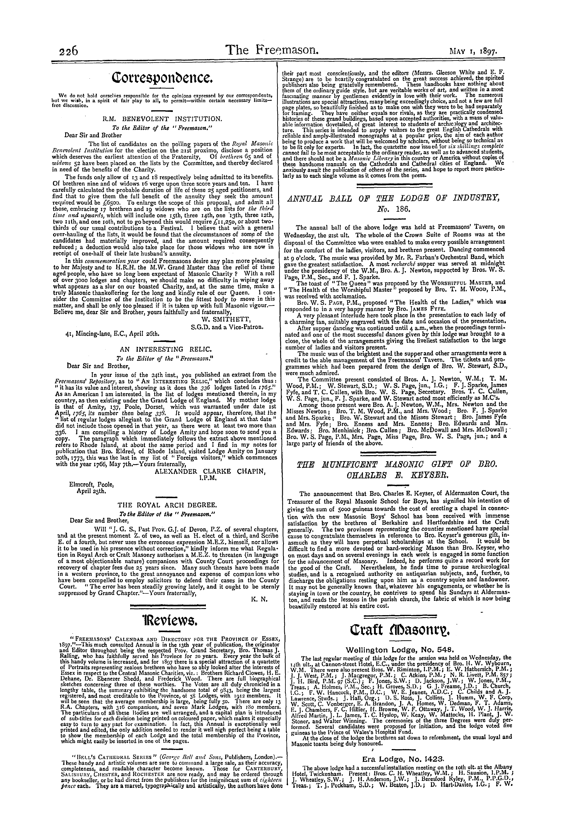 The Freemason: 1897-05-01 - Annual Ball Of Tee Lodge Of Industry, No. 186.