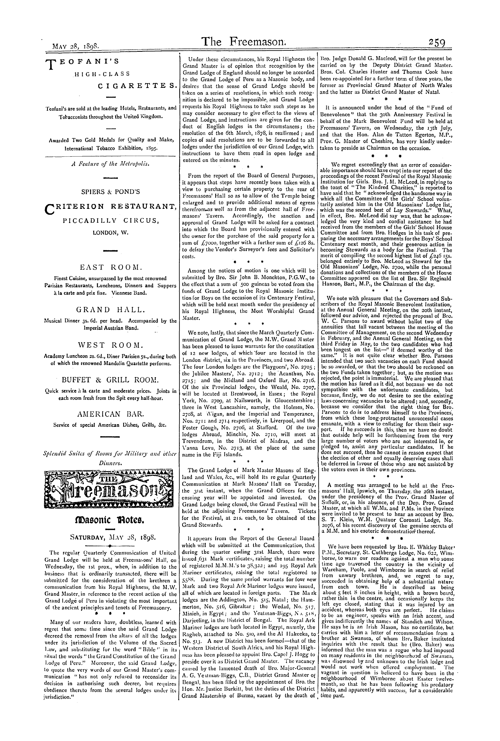 The Freemason: 1898-05-28: 7