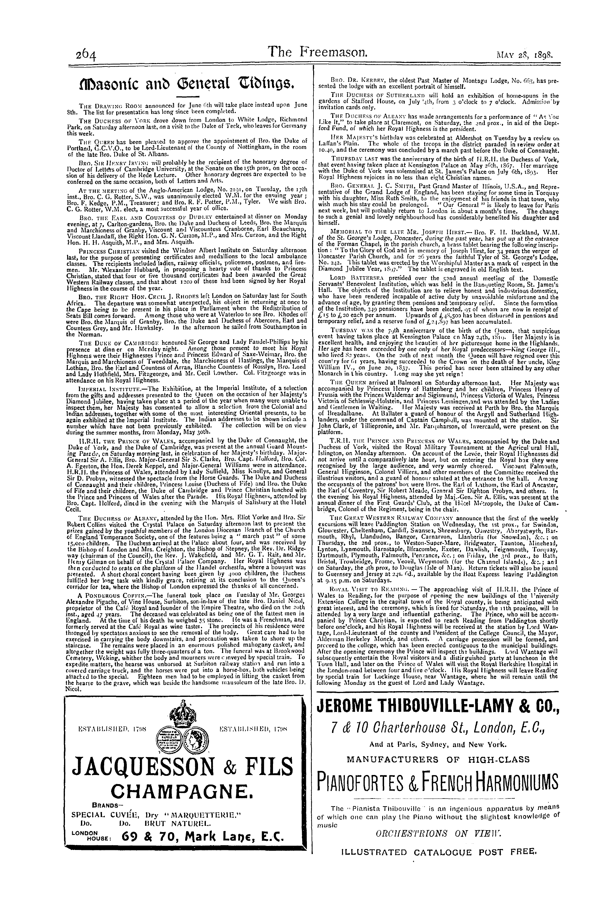 The Freemason: 1898-05-28 - Masonic And General Tidings.