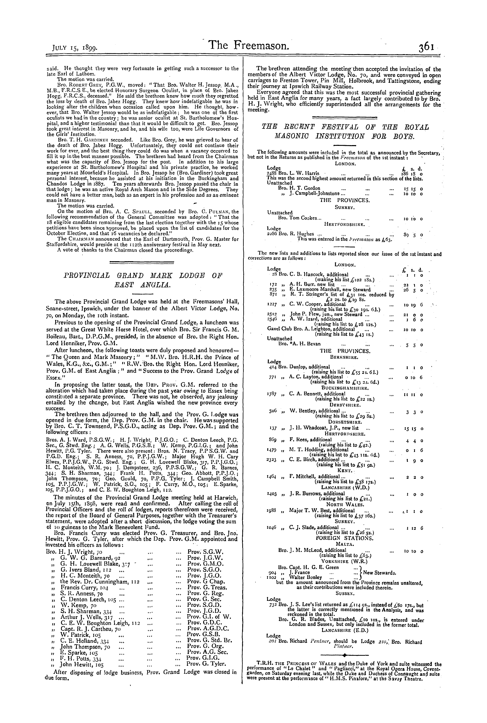 The Freemason: 1899-07-15 - Royal Masonic Institution For Girls.