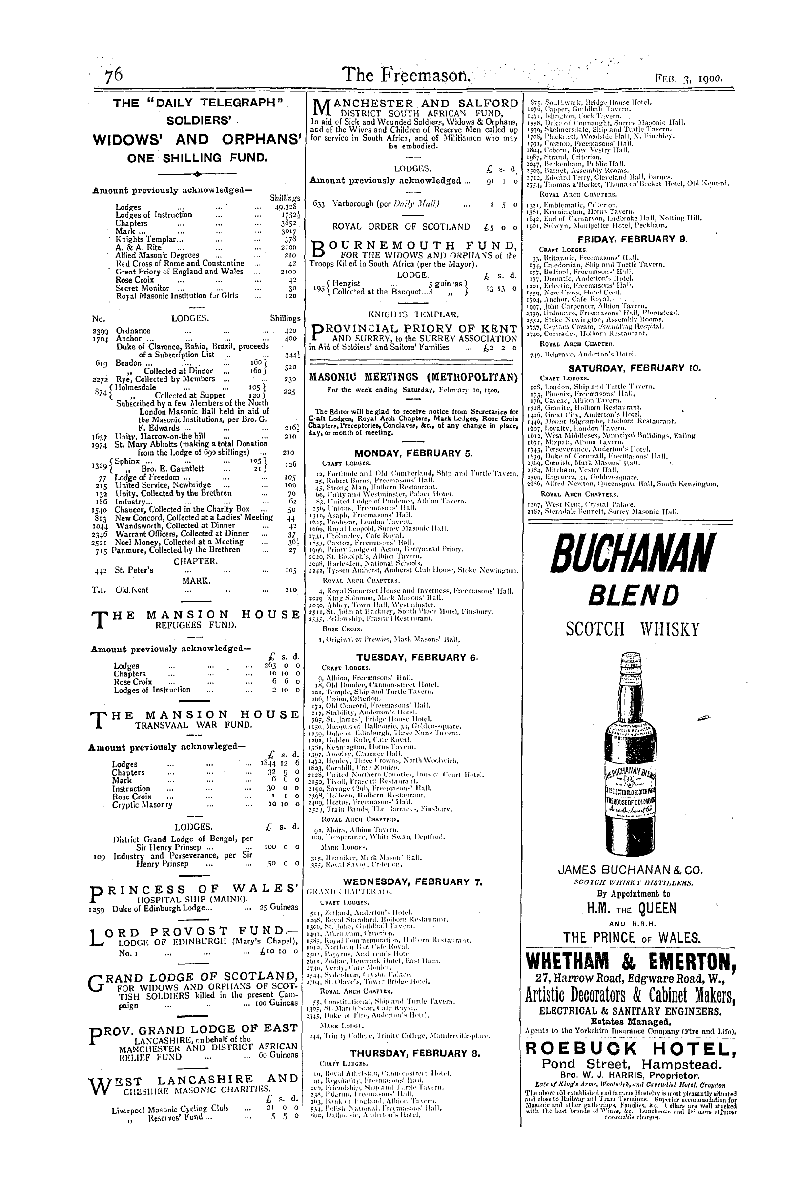 The Freemason: 1900-02-03 - Masonic Meetings (Metropolitan)