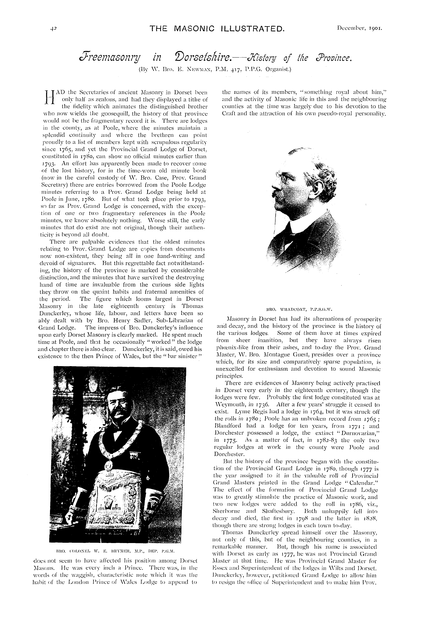 The Masonic Illustrated: 1901-12-01 - Freemasonry In Dorsetshire.——History Of The Province.