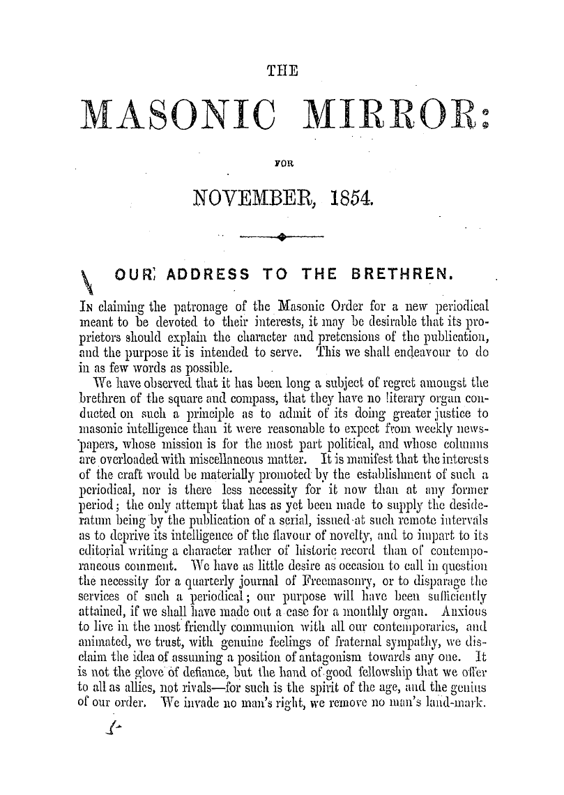 The Masonic Mirror: 1854-11-01 - The Masonic Mirror: