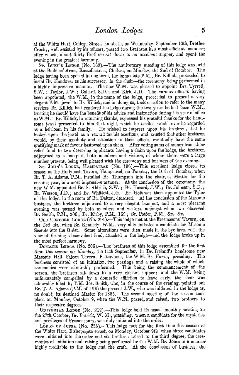 The Masonic Mirror: 1854-11-01 - London Lodges.