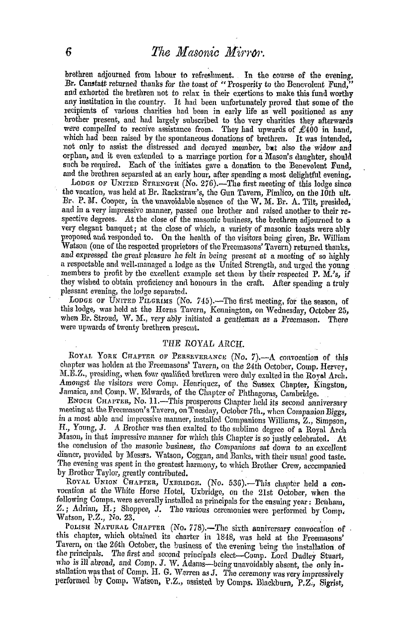 The Masonic Mirror: 1854-11-01 - London Lodges.