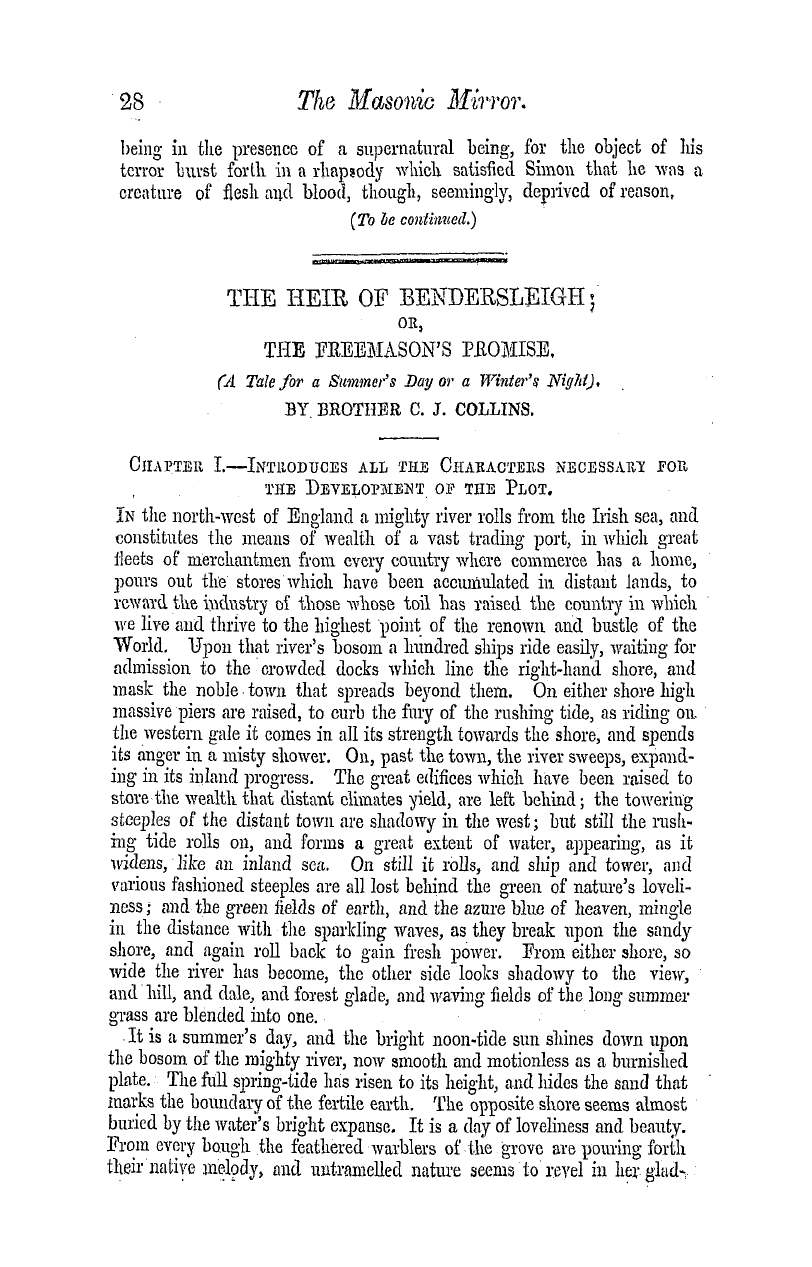 The Masonic Mirror: 1854-11-01 - The Heir Of Bendersleigh ; Or , The Freemason's Promise.