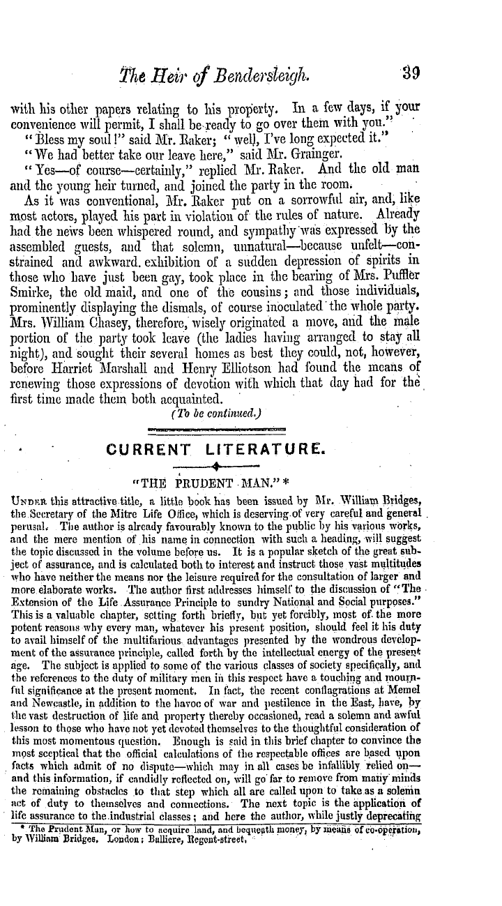 The Masonic Mirror: 1854-11-01 - The Heir Of Bendersleigh ; Or , The Freemason's Promise.