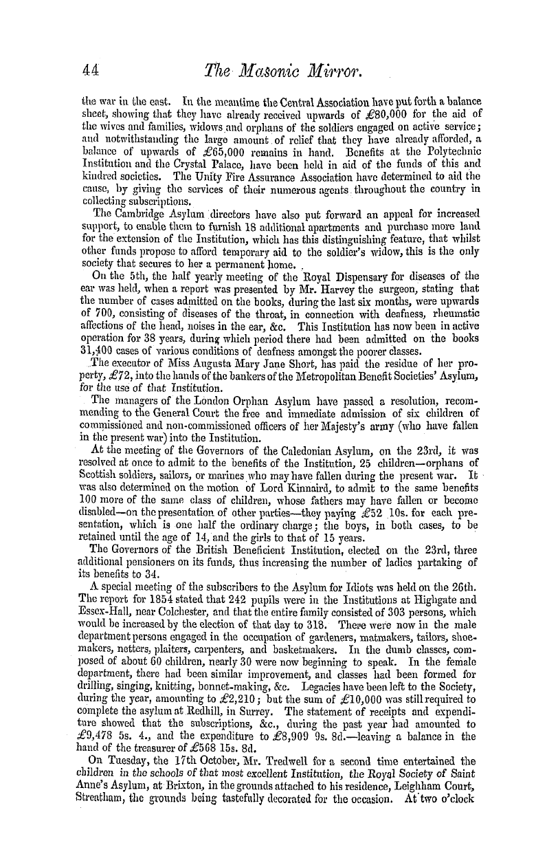 The Masonic Mirror: 1854-11-01 - Summary Of News For October.