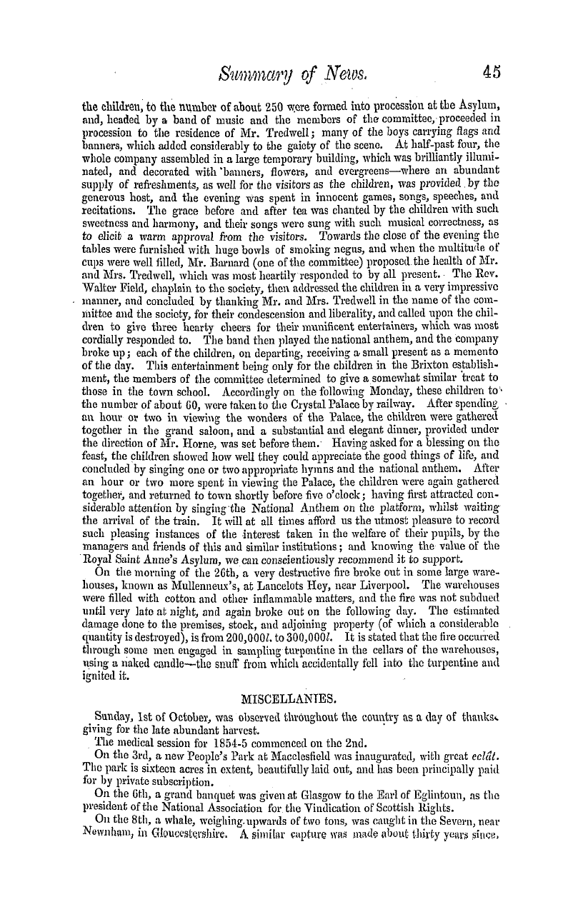 The Masonic Mirror: 1854-11-01 - Summary Of News For October.