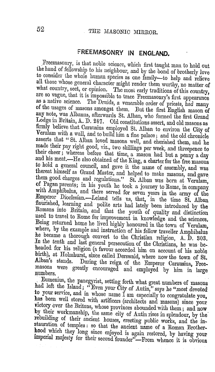 The Masonic Mirror: 1854-12-01 - Freemasonry In England.