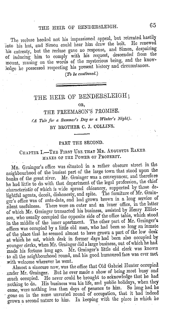 The Masonic Mirror: 1854-12-01 - The Heir Of Bendersleigh; Or, The Freemason's Promise.