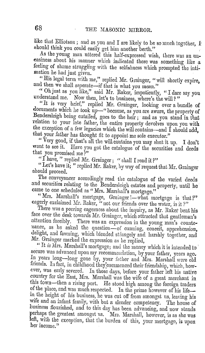 The Masonic Mirror: 1854-12-01 - The Heir Of Bendersleigh; Or, The Freemason's Promise.