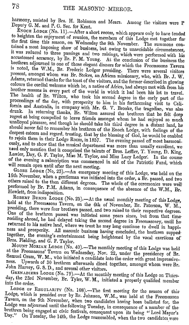 The Masonic Mirror: 1854-12-01 - Masonic Intelligence.