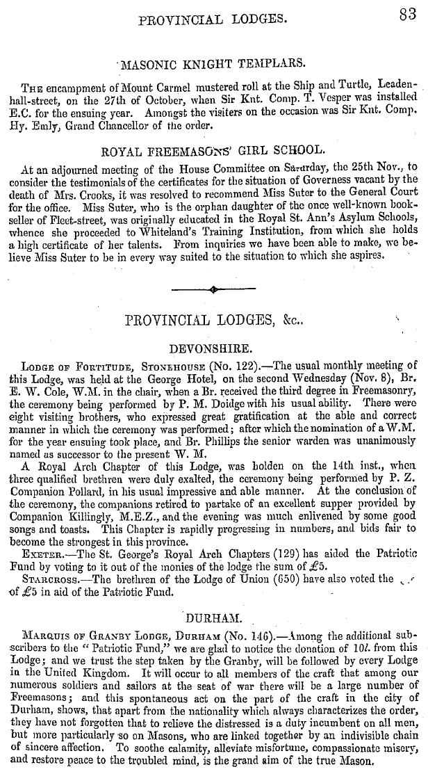 The Masonic Mirror: 1854-12-01 - Provincial Lodges, &C.