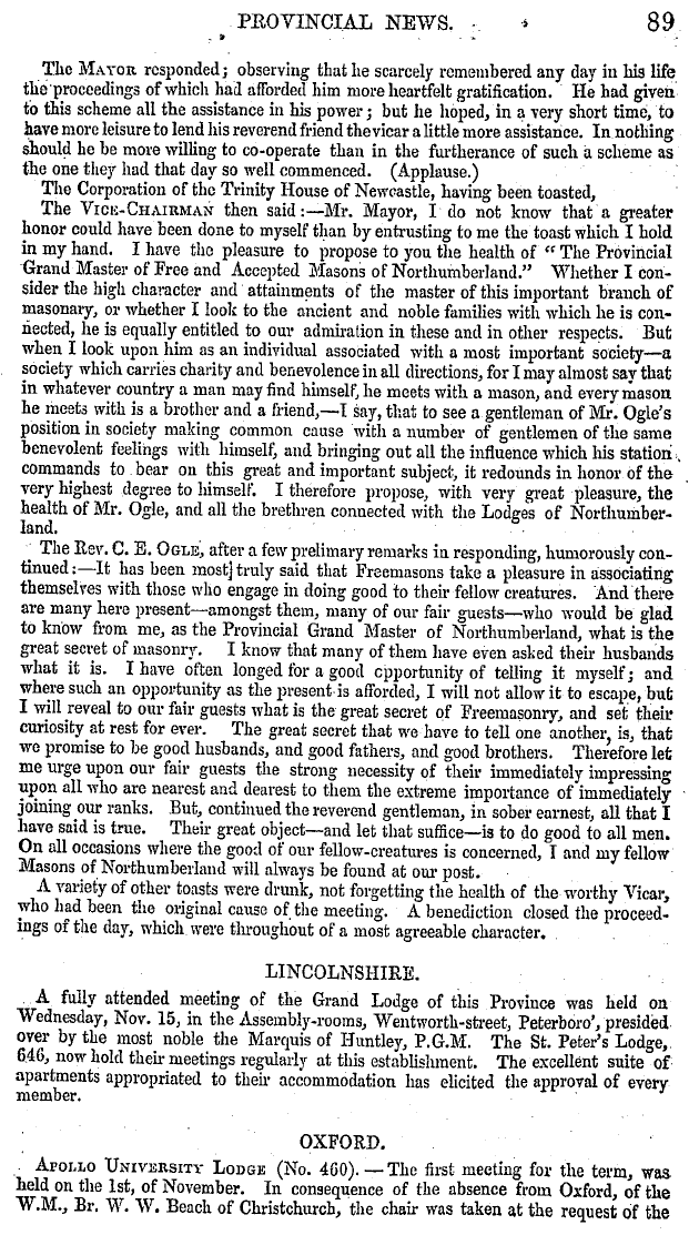 The Masonic Mirror: 1854-12-01 - Provincial Lodges, &C.