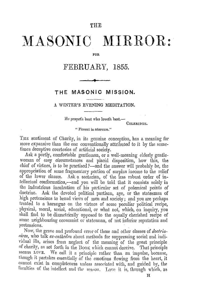 The Masonic Mirror: 1855-02-01 - The Masonic Mission.